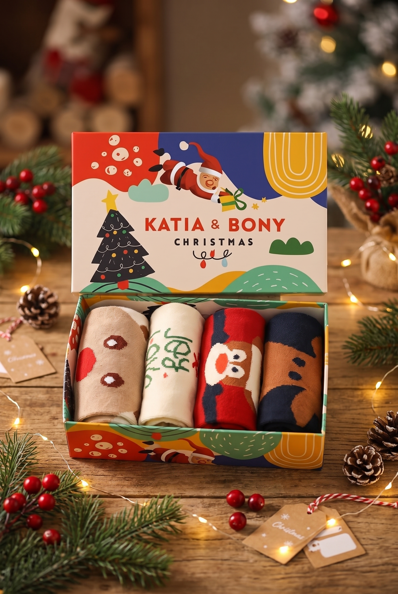 Unisex 4'lü Paket Yılbaşı Kutulu Soket Çorap