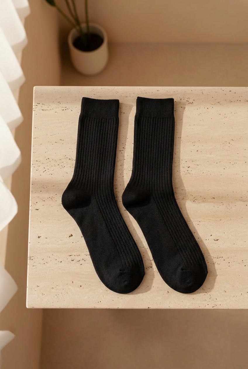 Unisex Basic Siyah Soket Çorap