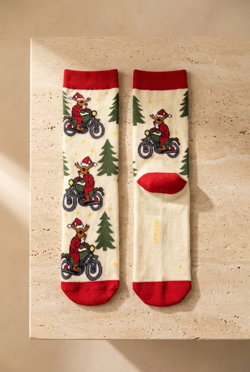 Unisex Biker Deer Yılbaşı Havlu Soket Çorap