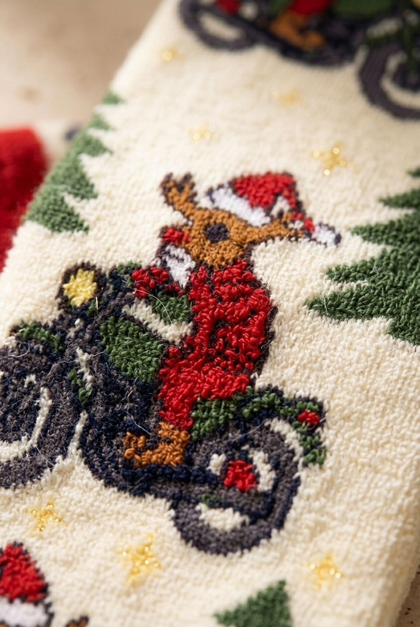 Unisex Biker Deer Yılbaşı Havlu Soket Çorap