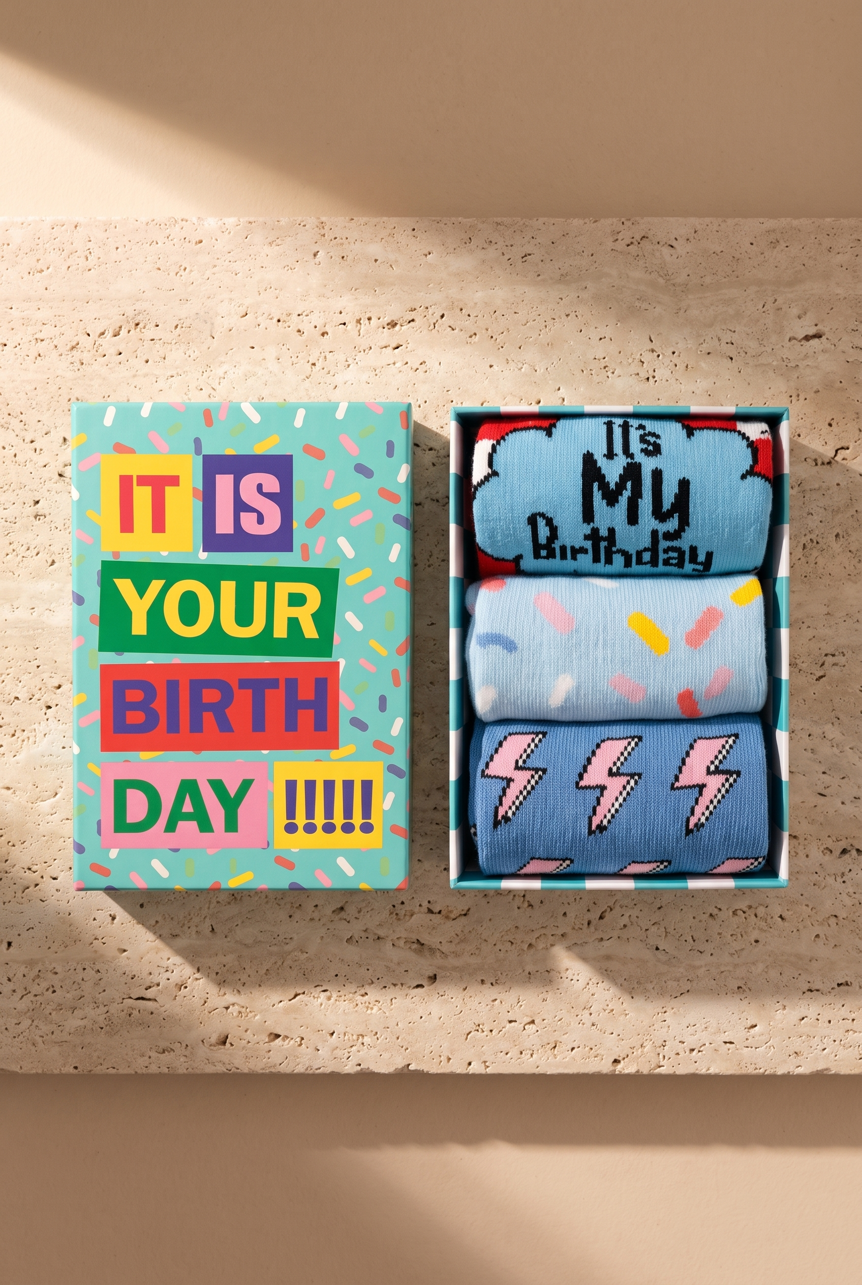 22501U4007 3PCK BIRTHDAY KUTULU UNISEX ÇORAP Patterned