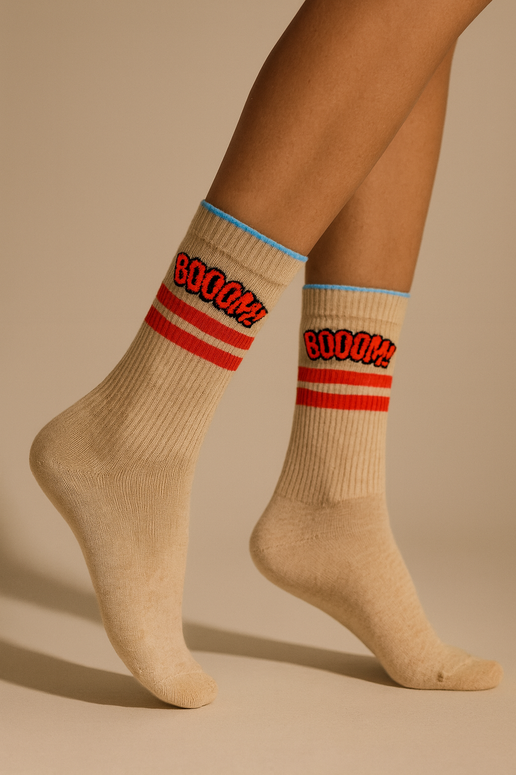 Unisex Boom Desenli Soket Çorap Bej