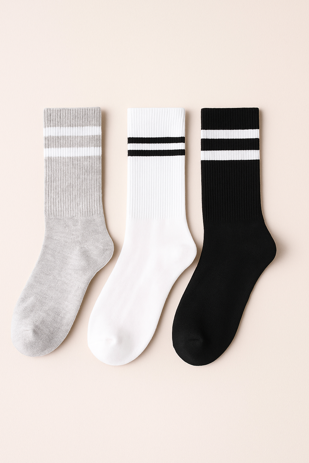 Unisex Çizgi Desenli Soket Çorap Gri Mix