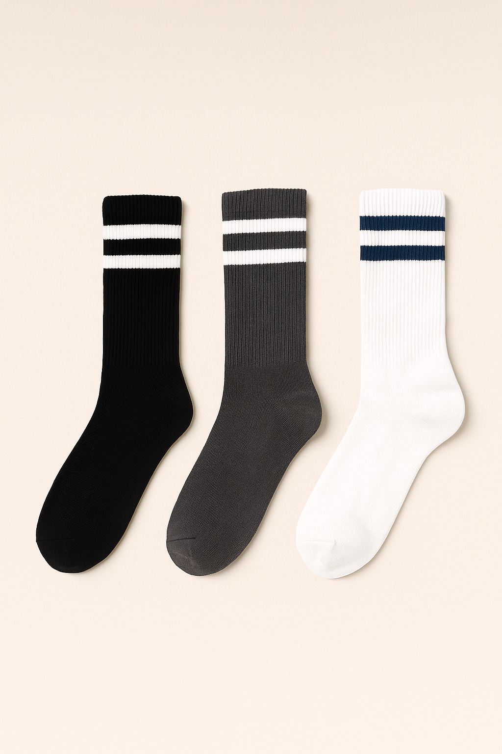 Unisex Çizgi Desenli Soket Çorap Mavi