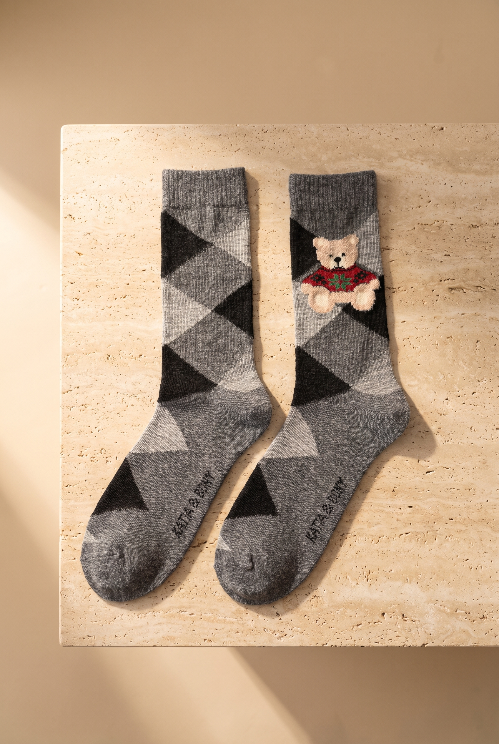 Unisex Ekoseli Teddy Yün Soket Çorap Gri