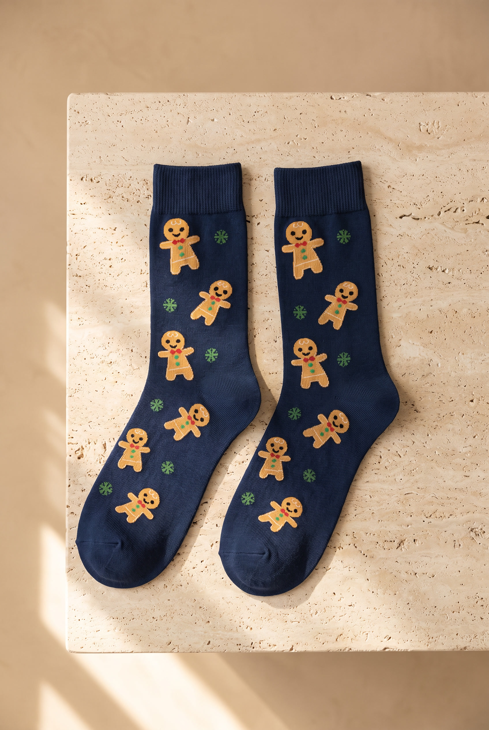 Unisex Ginger Breadman Desenli Yılbaşı Temalı Soket Çorap Lacivert