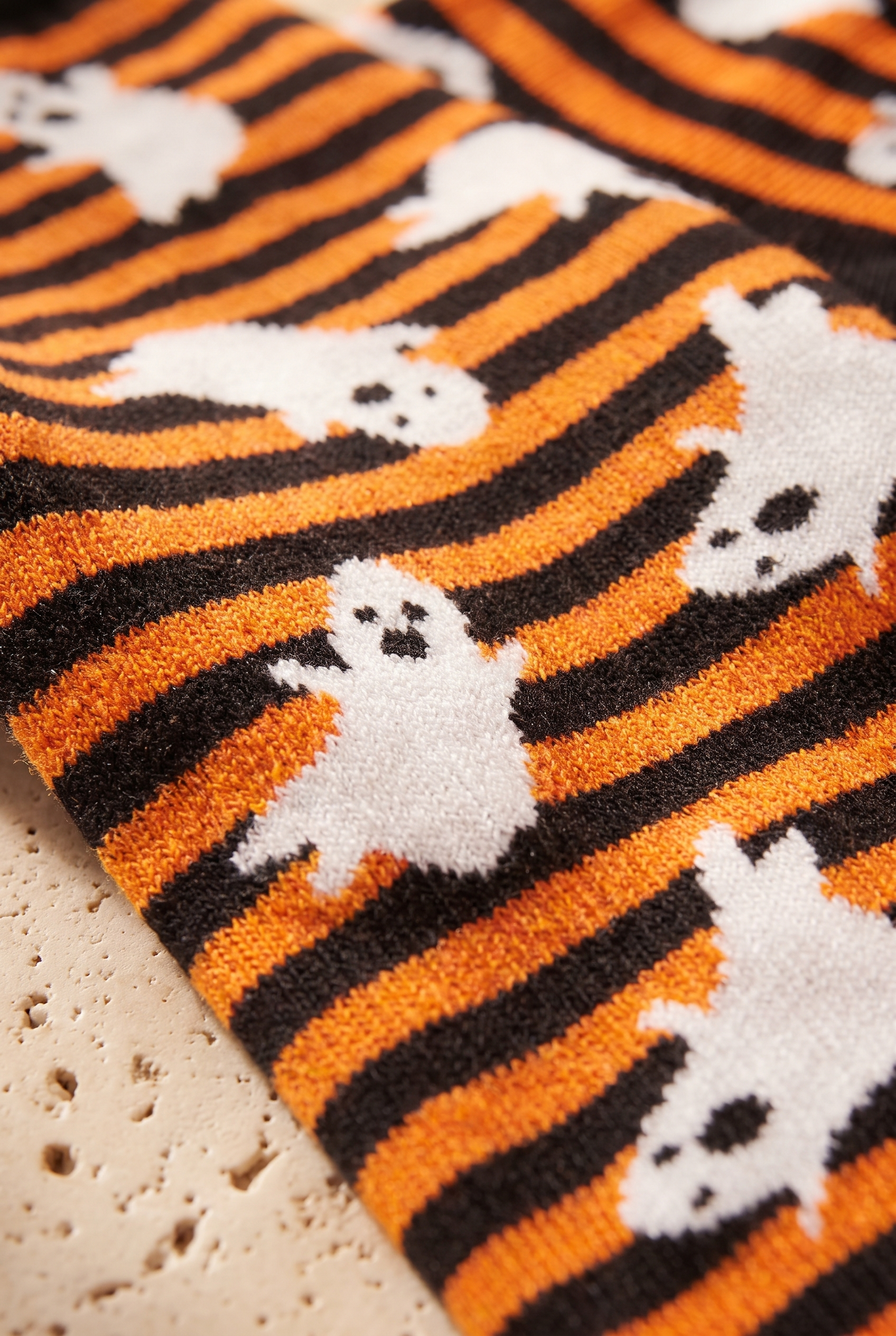 Unisex Halloween Temalı Hayalet Desenli Soket Çorap Turuncu