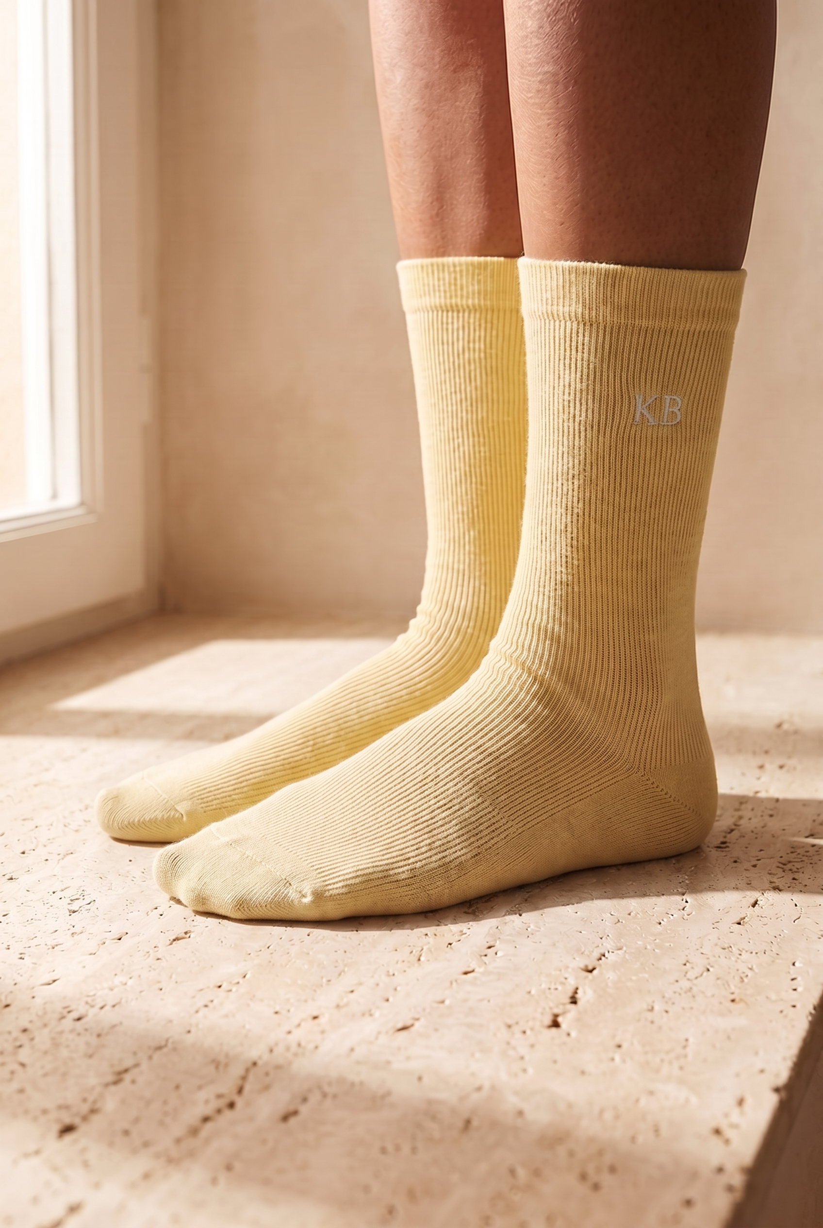 Unisex K&B Nakışlı Soket Çorap Sarı