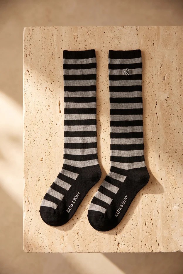 Unisex Nal Nakışlı Diz Üstü Binicilik Çorabı Gri