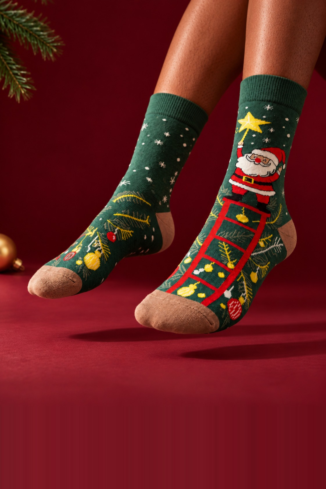 Unisex Noel Baba Desenli Pamuklu Soket Yılbaşı Çorabı