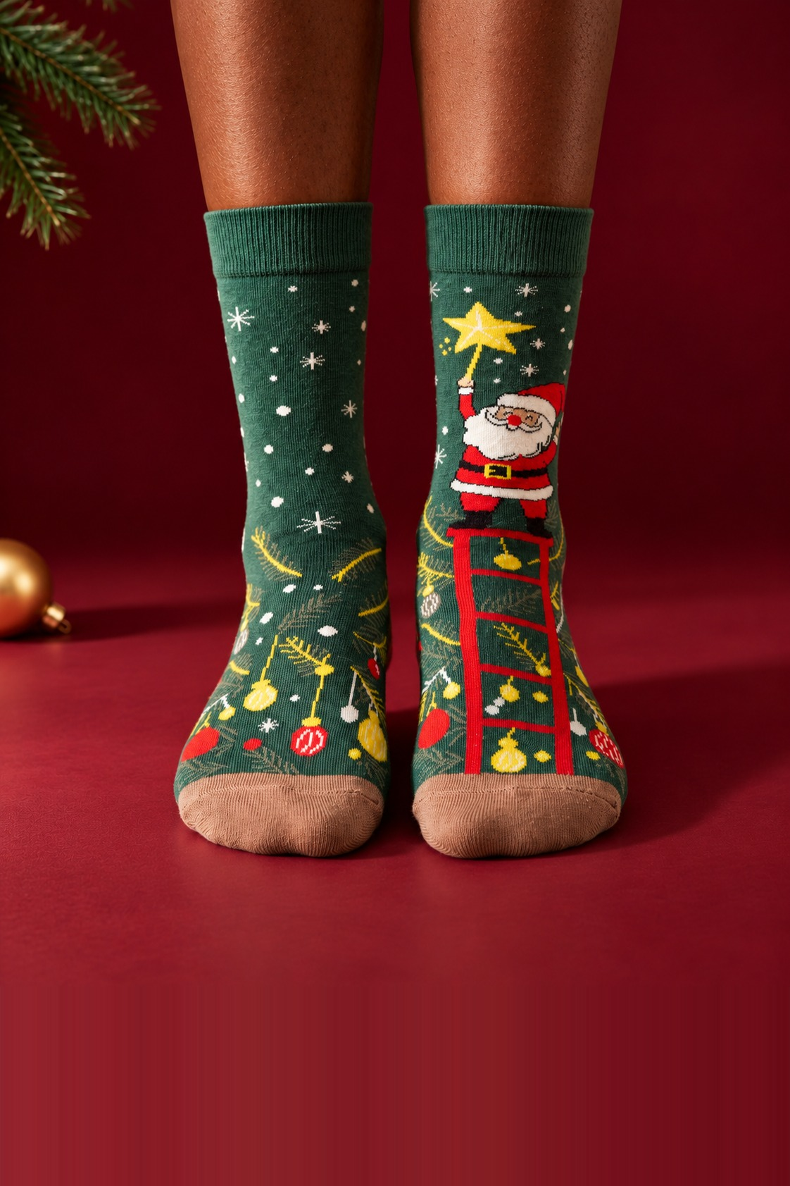 Unisex Noel Baba Desenli Pamuklu Soket Yılbaşı Çorabı