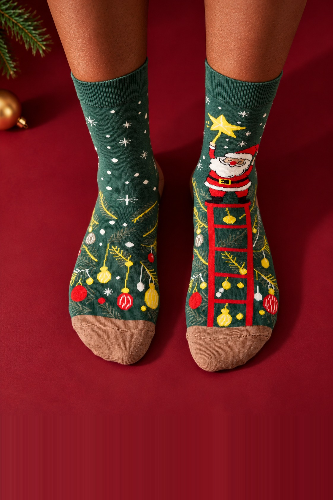 Unisex Noel Baba Desenli Pamuklu Soket Yılbaşı Çorabı