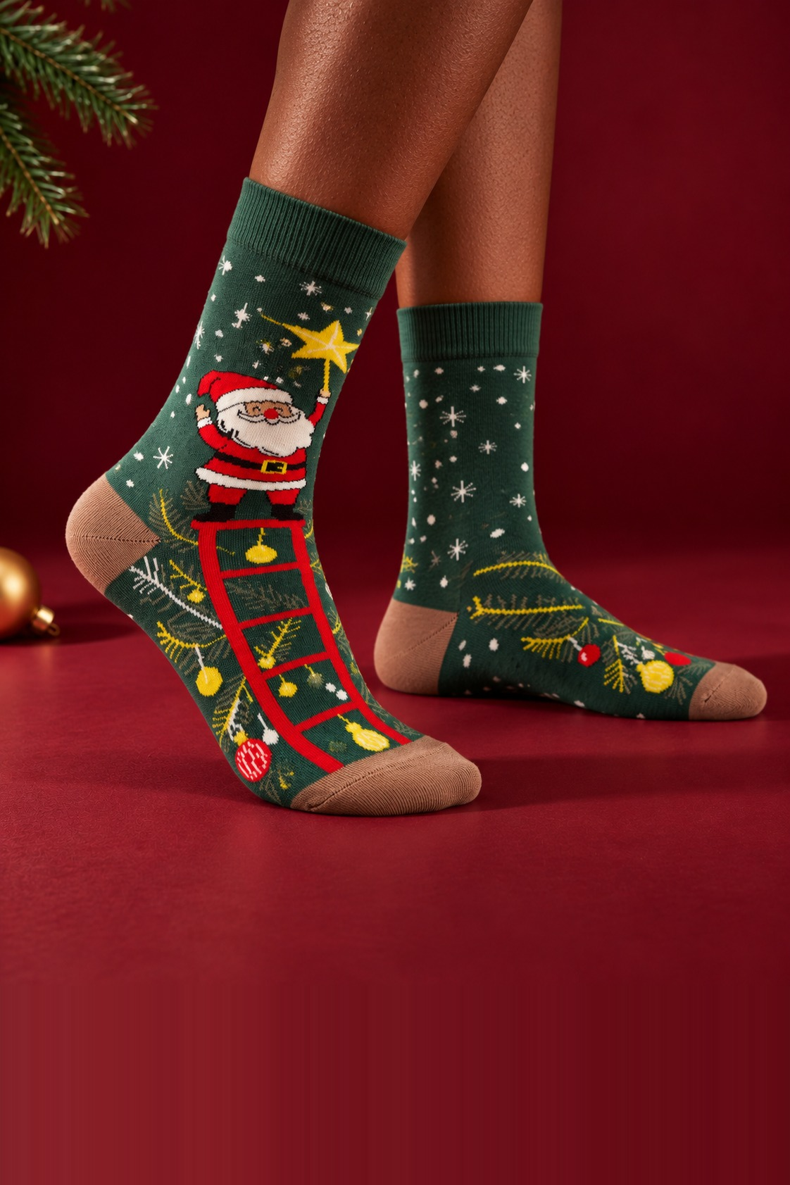 Unisex Noel Baba Desenli Pamuklu Soket Yılbaşı Çorabı