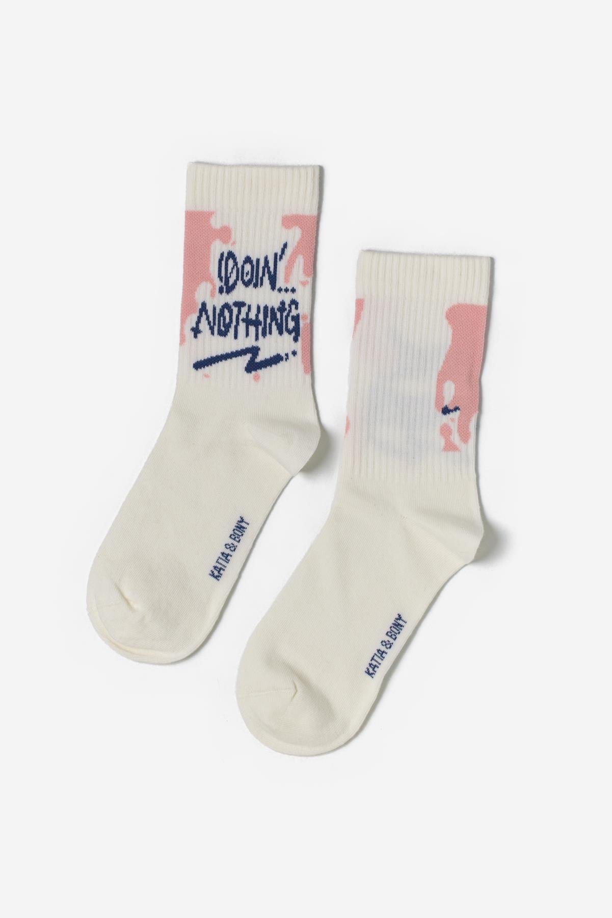 Unisex Pembe Renkli Baskılı Soket Çorap