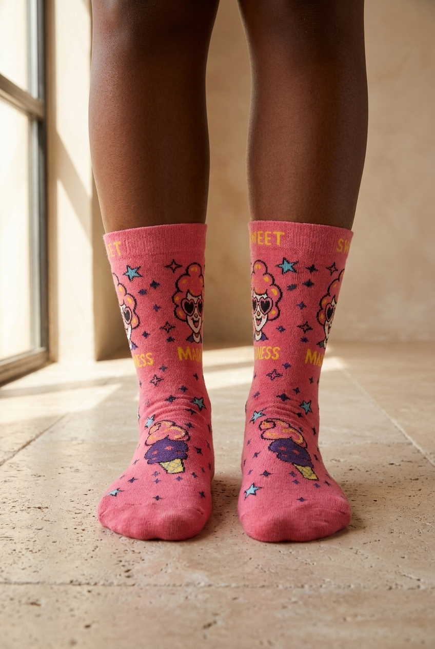 Unisex Popart Patterned Socks Dark Pink