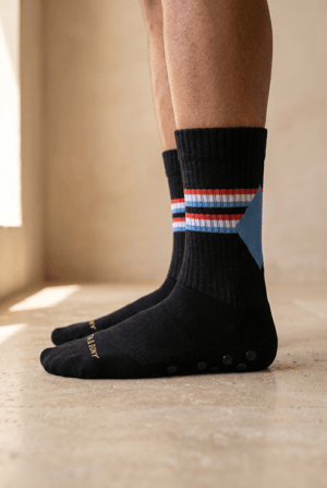 Unisex Şeritli Padel Siyah Soket Çorap
