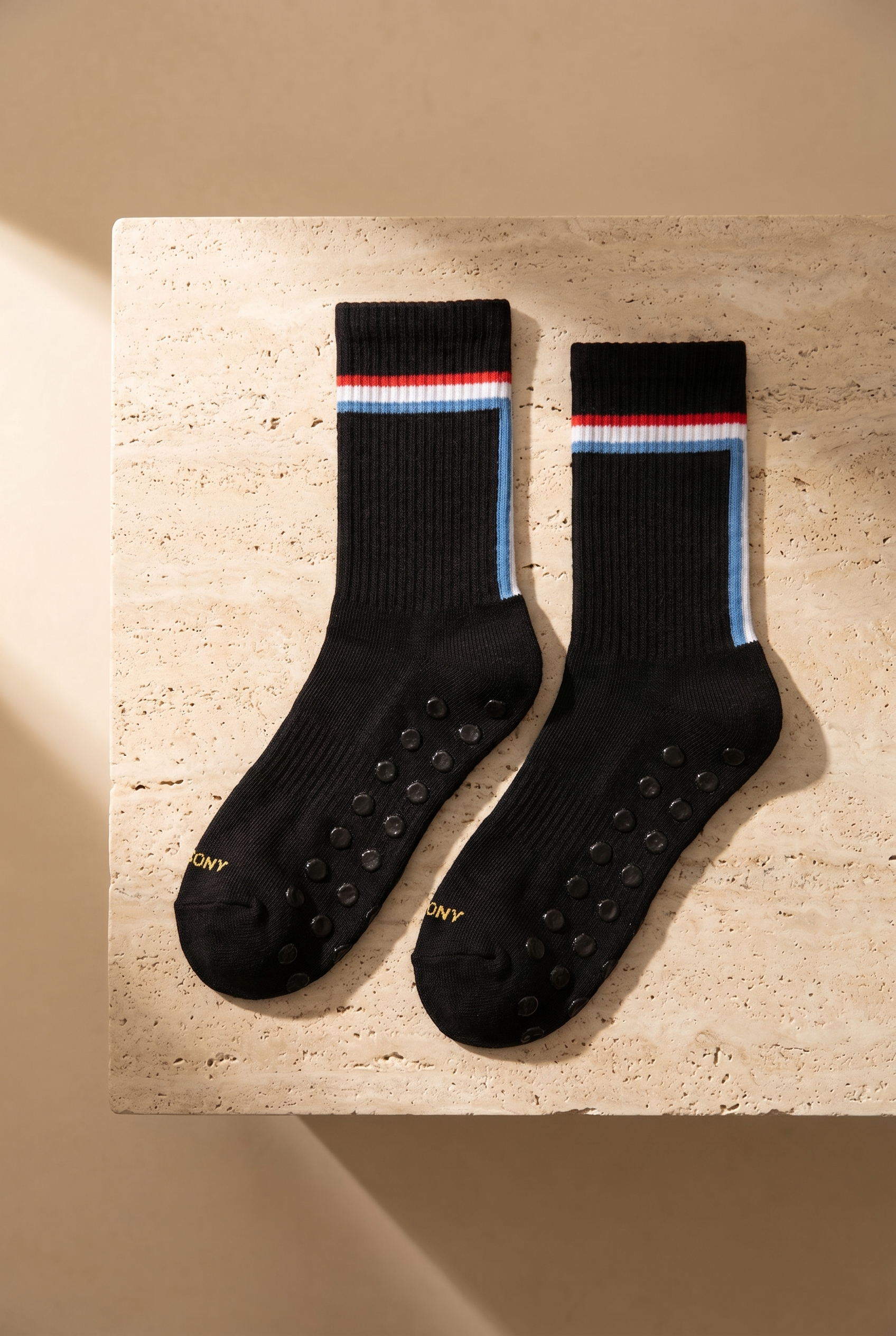 Unisex Şeritli Padel Siyah Soket Çorap