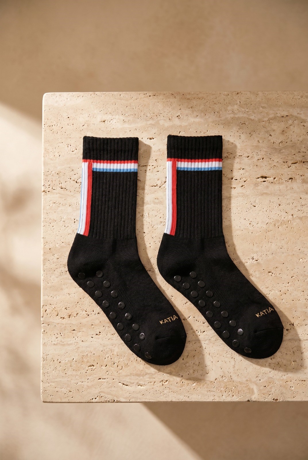 Unisex Şeritli Padel Siyah Soket Çorap