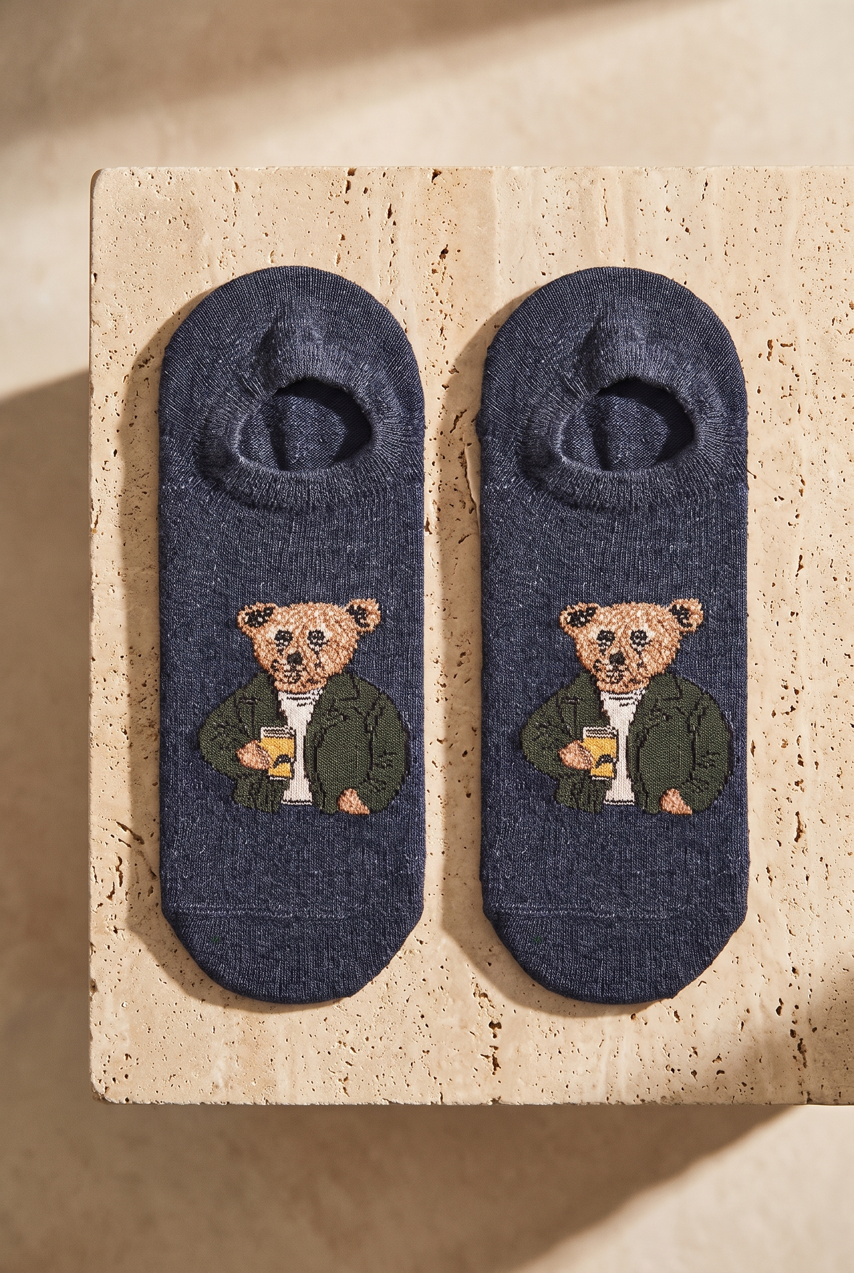 Unisex Teddy Desenli Görünmez Çorap Lacivert