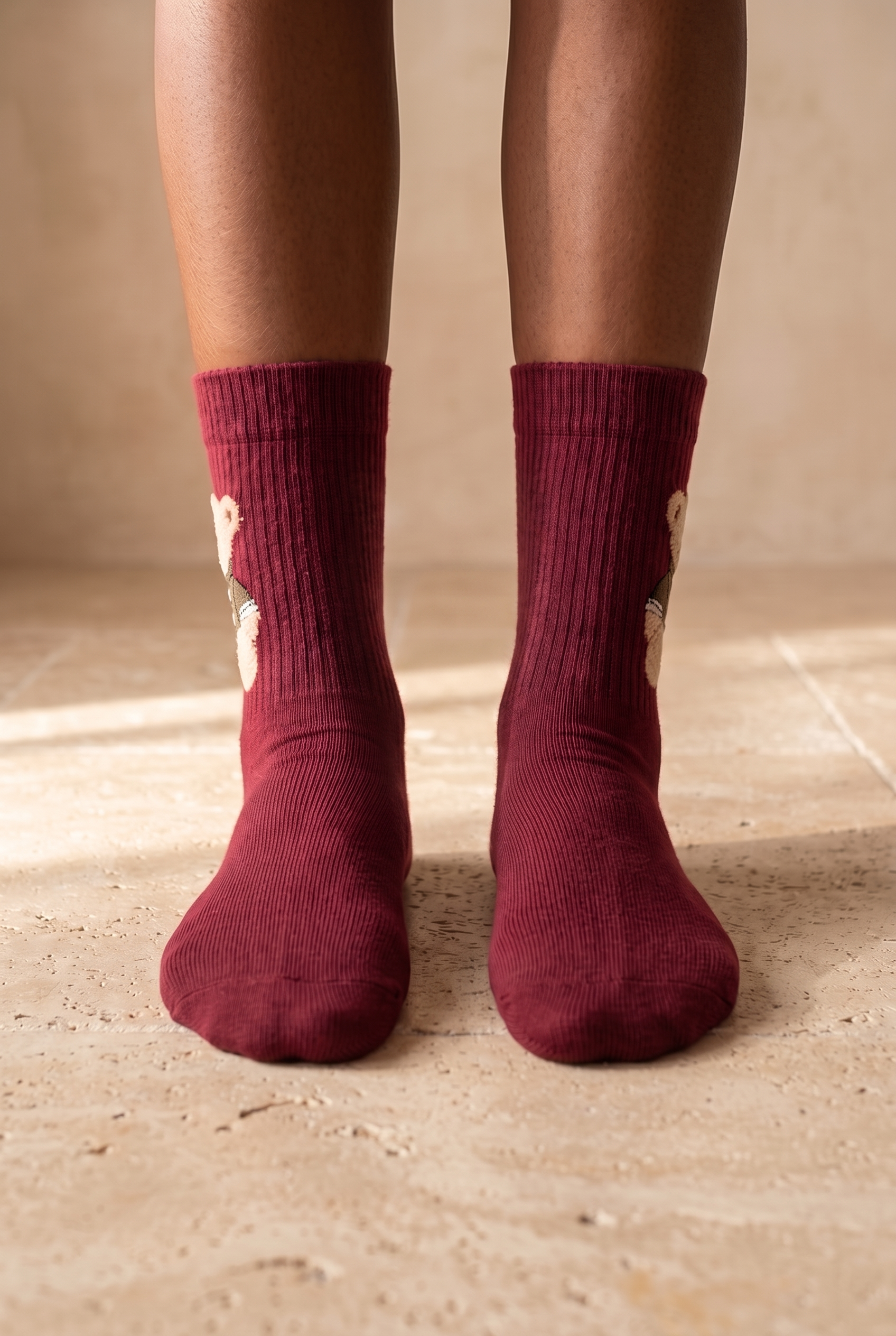 Unisex Teddy Desenli Soket Çorap Bordo