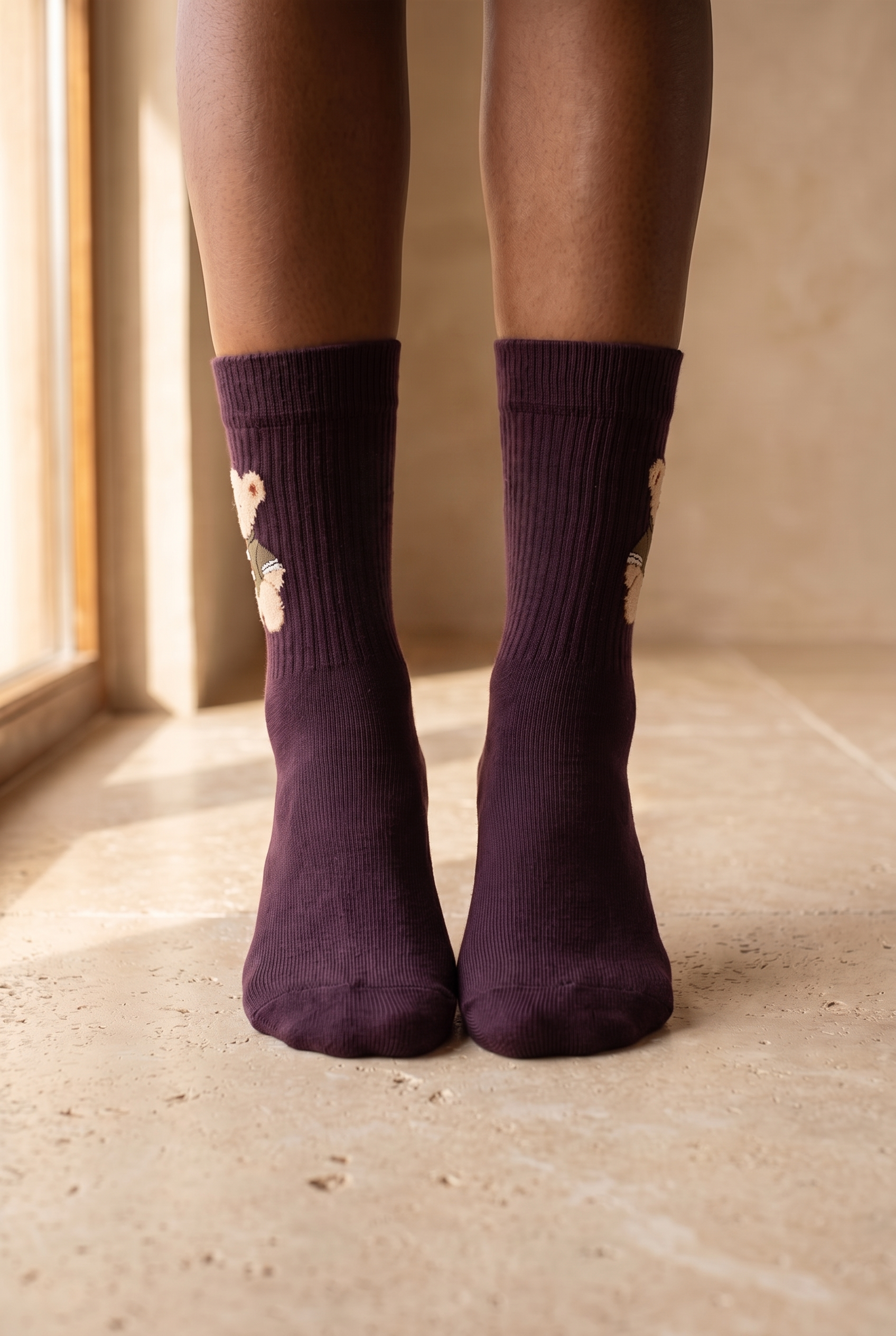 Teddy Patterned Unısex Socks Socks Purple