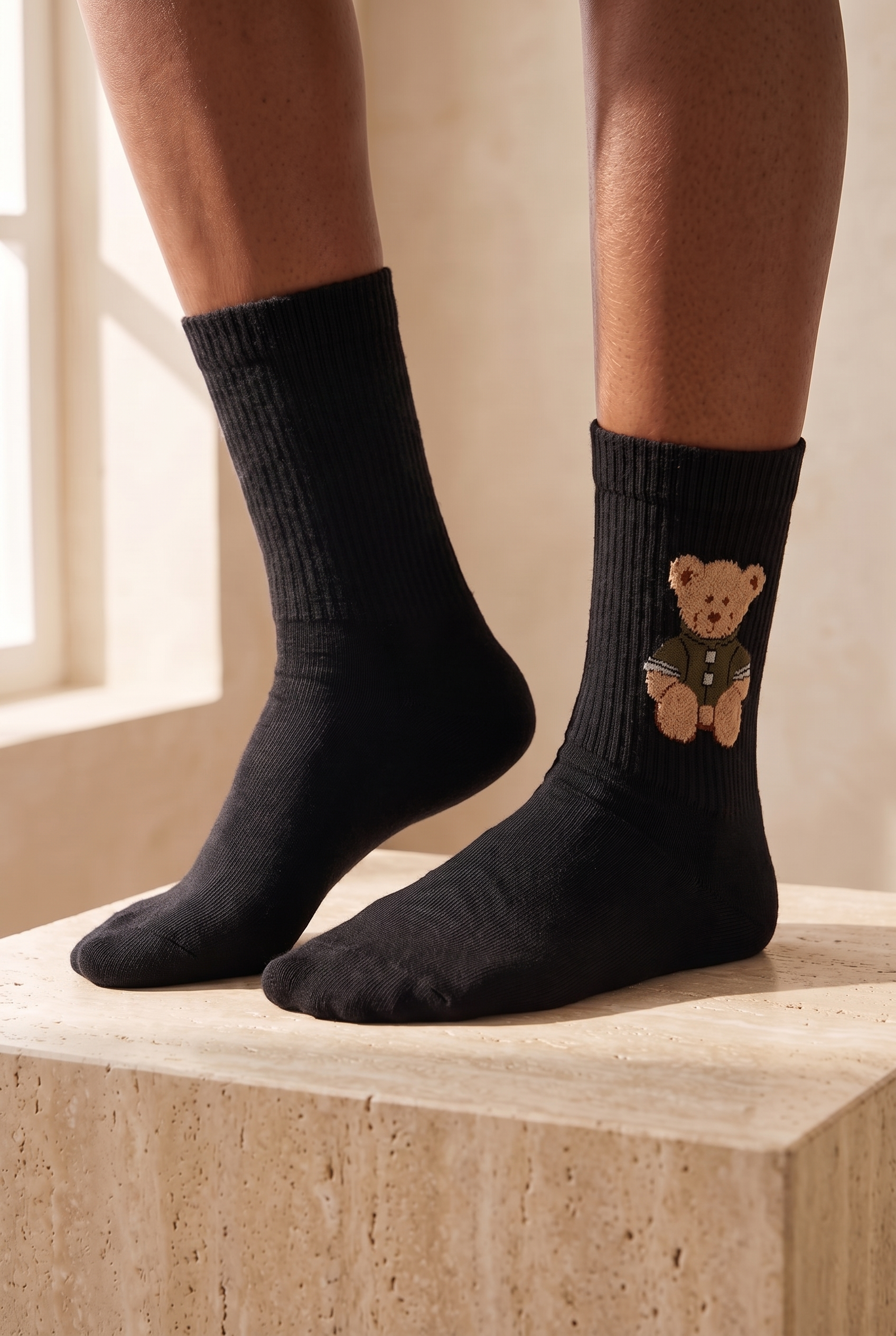 Unisex Teddy Desenli Soket Çorap Siyah