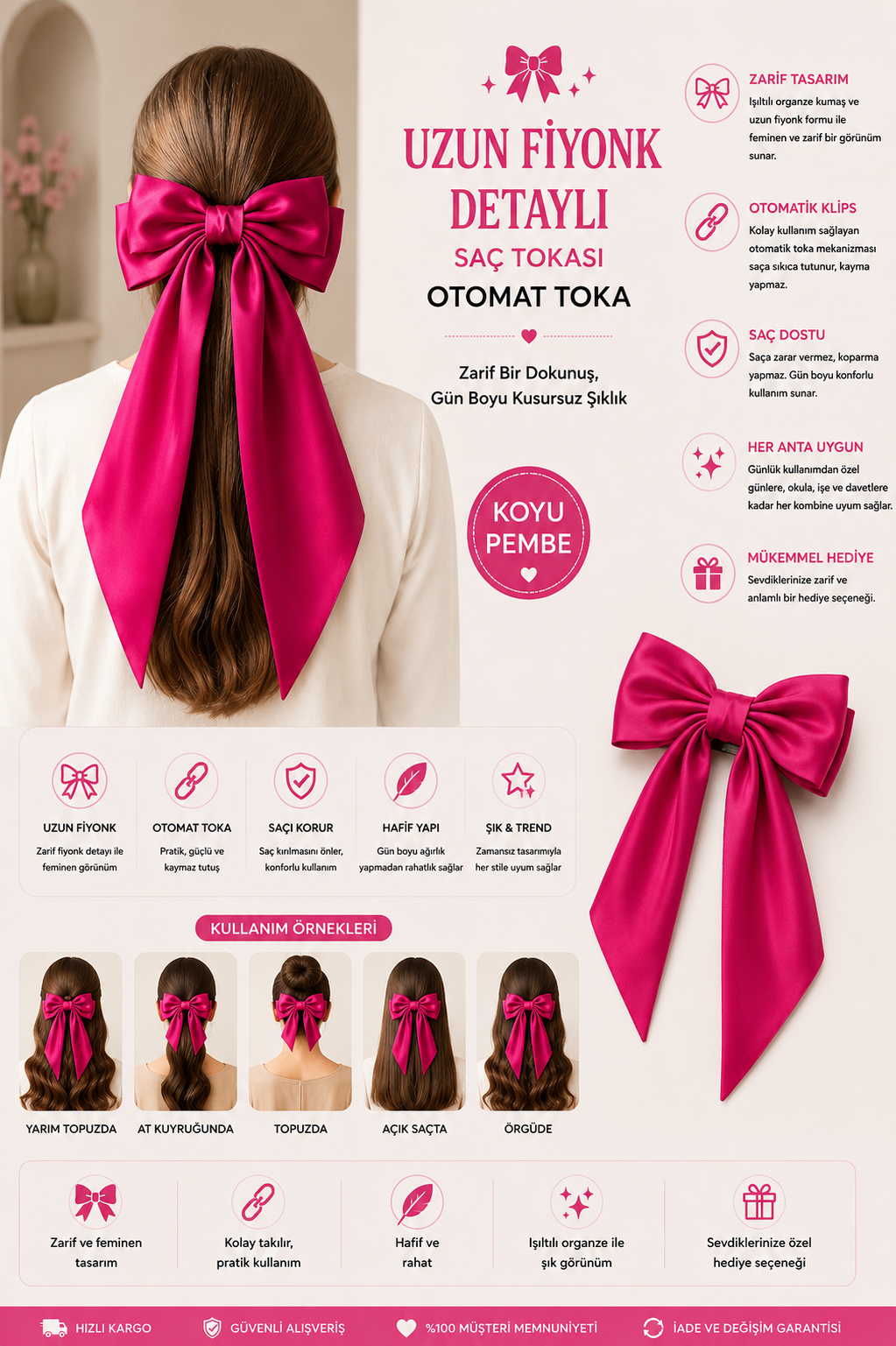 22505G2254 UZUN FİYONKLU TOKA-22998-879 Koyu Pembe