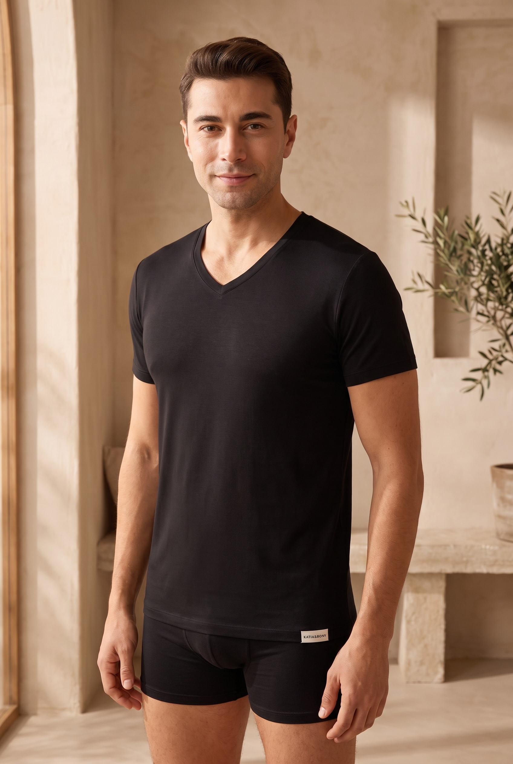 V-Neck Basic Men's Undershirt Black
