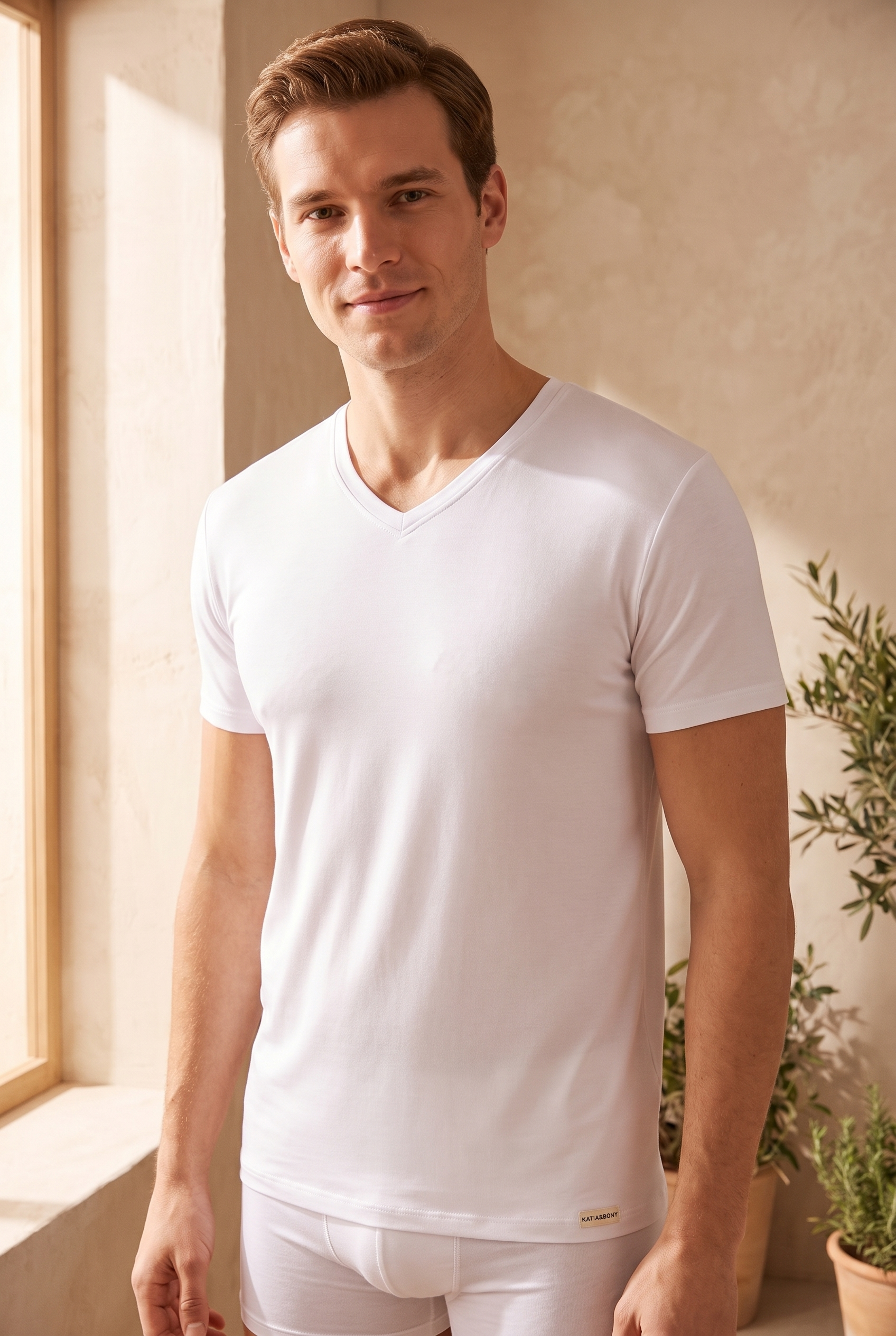 V-Neck Basic Modal Men's Undershirt White