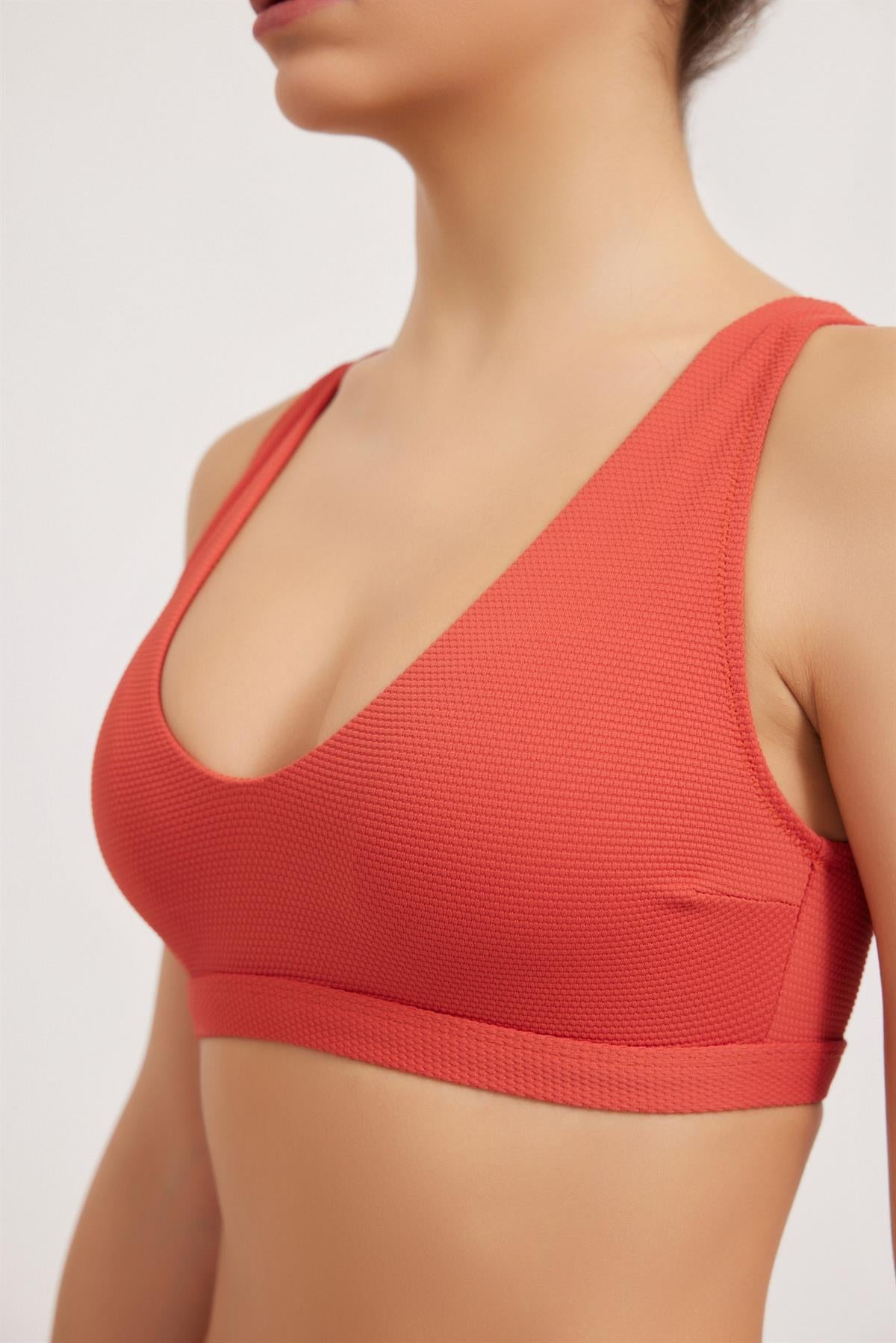 Waffle Kalın Askılı Kadın Bikini Üst TERRACOTTA