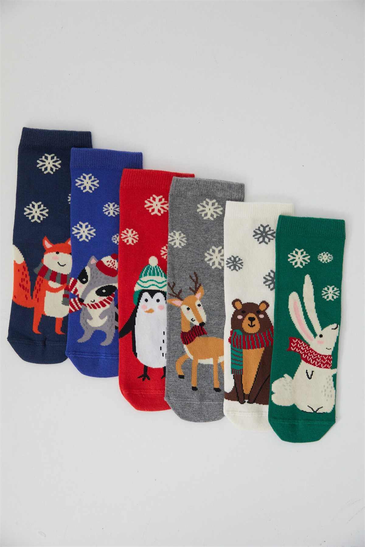 Winter Animals 6'lı Paket Çocuk Soket Çorap-Desenli