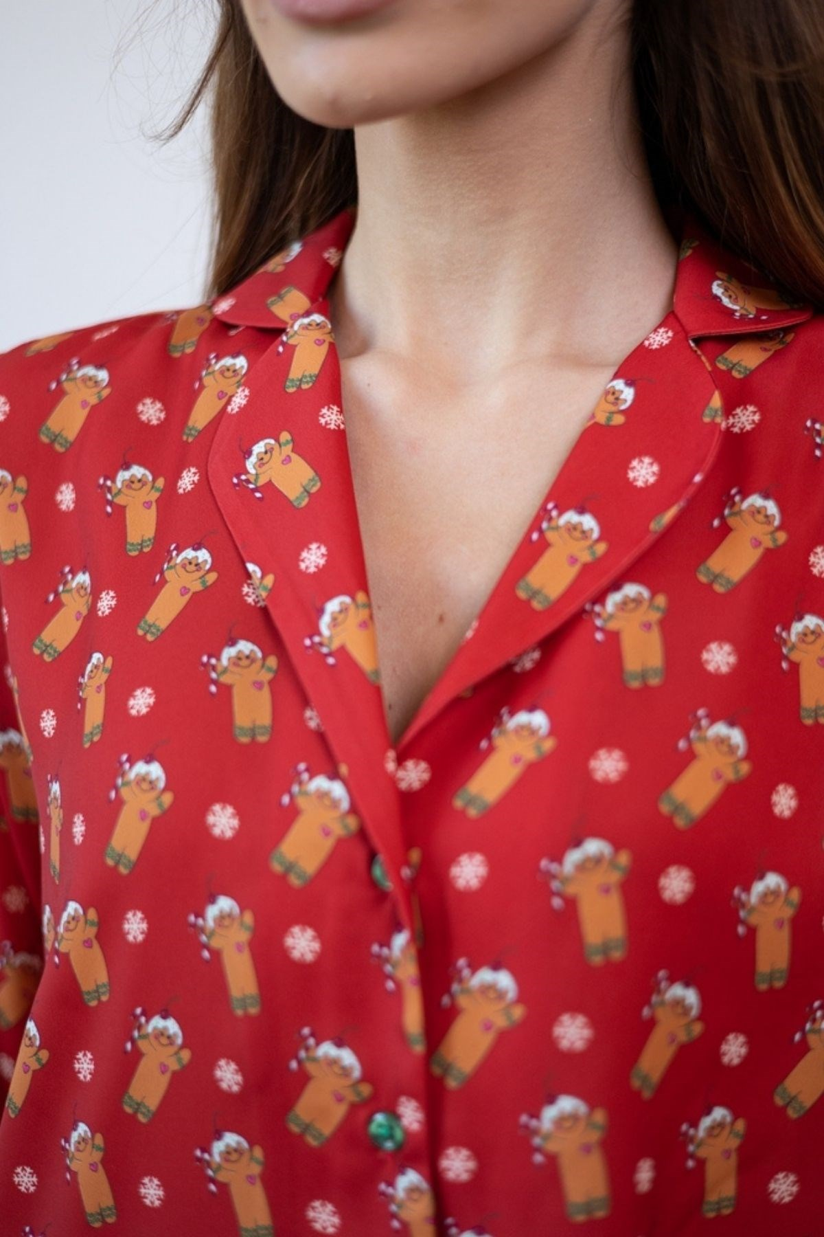 Yeniyıl Ginger İpek Saten Kadın Pijama Takımı-Kırmızı