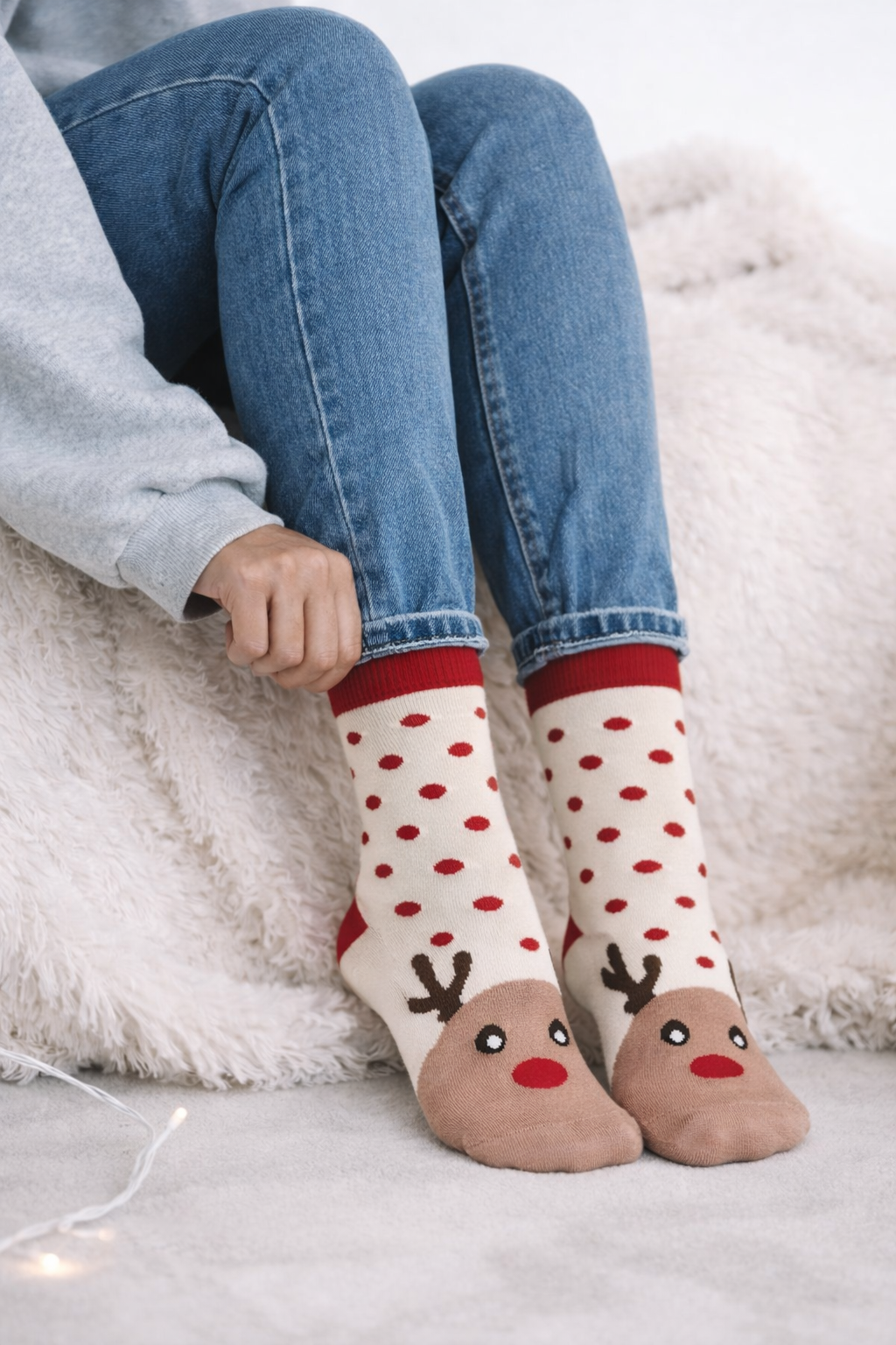 Unisex Yılbaşı Soket Çorap Ekru