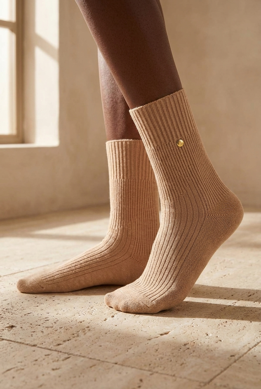 Staple Detailed Viscose Knitwear Socks Camel