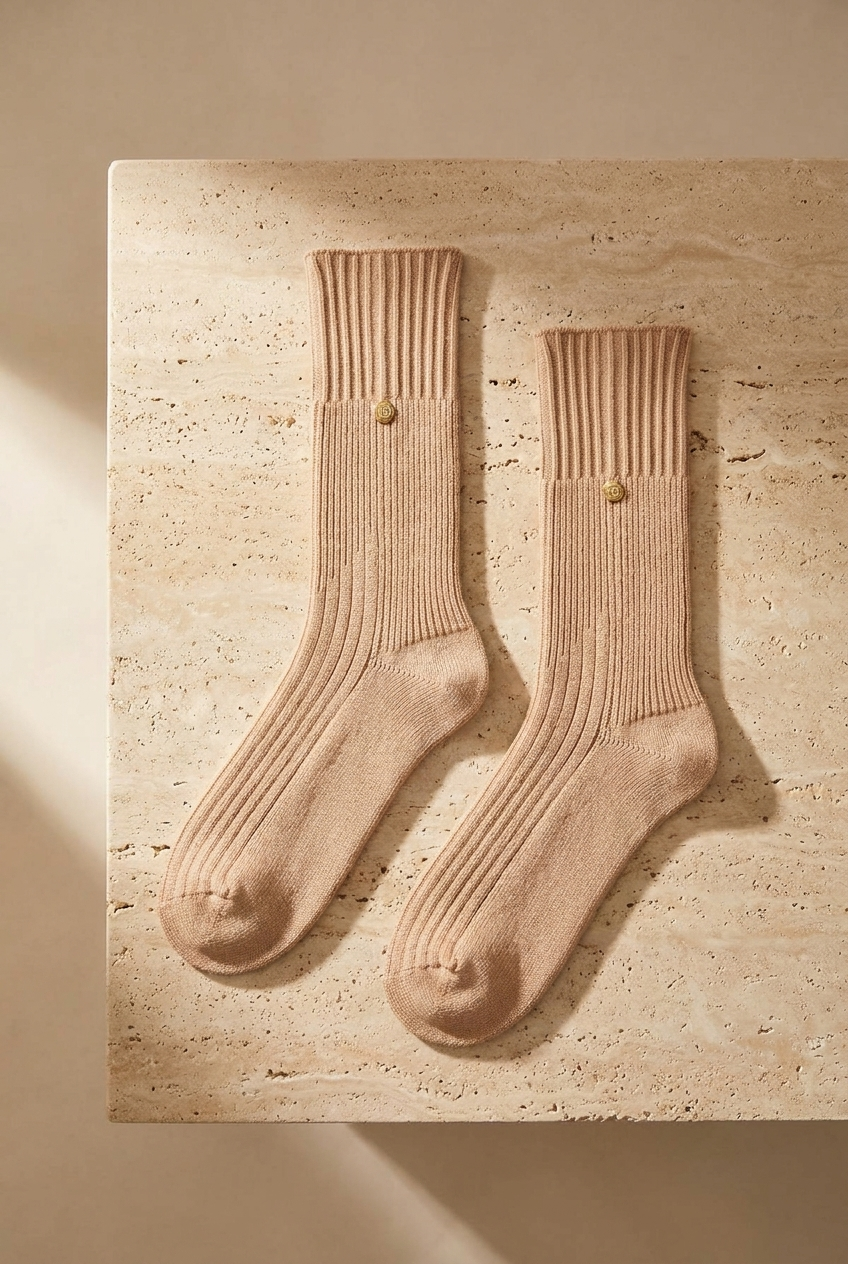 Staple Detailed Viscose Knitwear Socks Camel