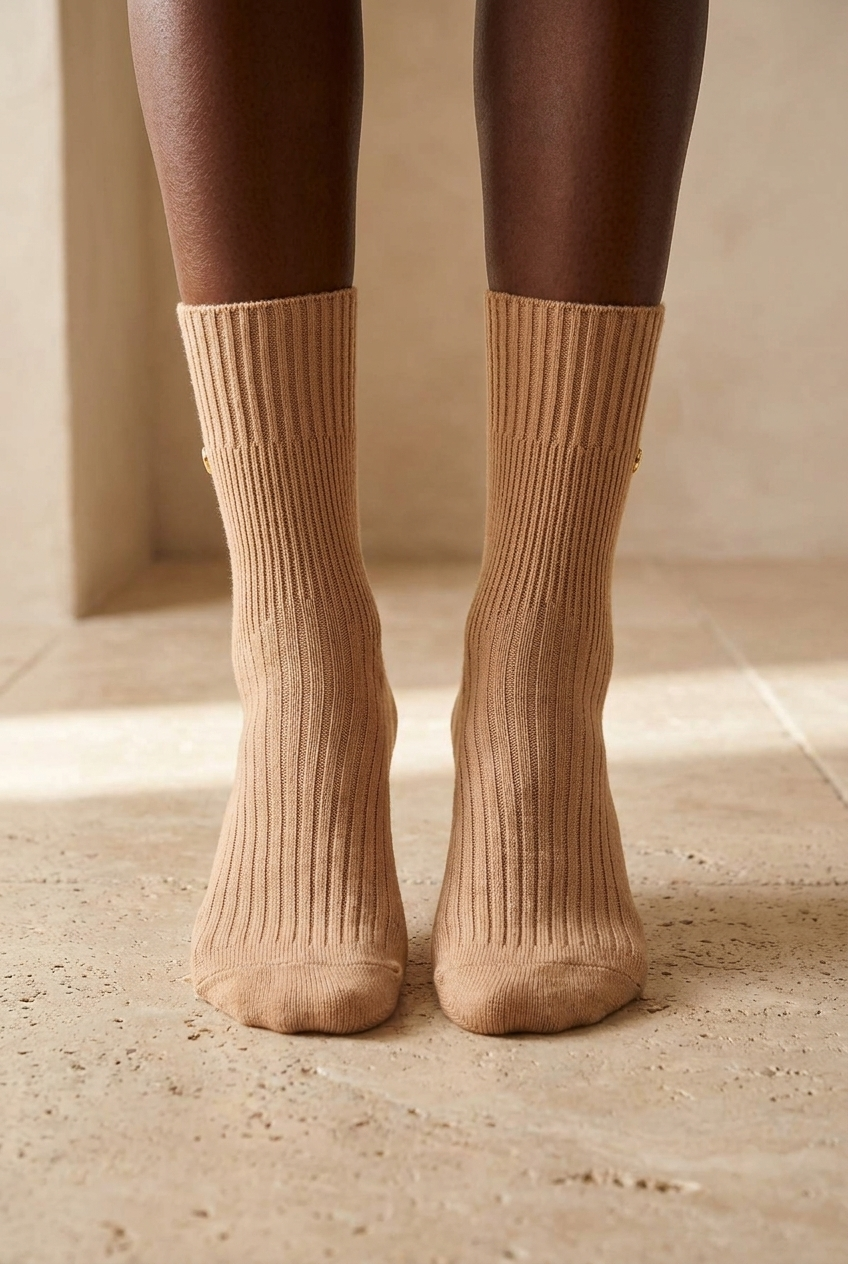 Staple Detailed Viscose Knitwear Socks Camel