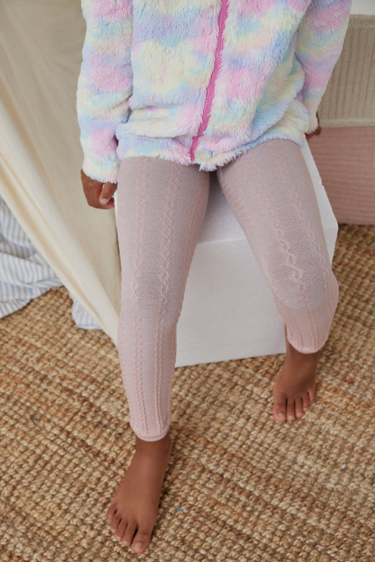 Zincir Desenli Çocuk Tayt Pembe