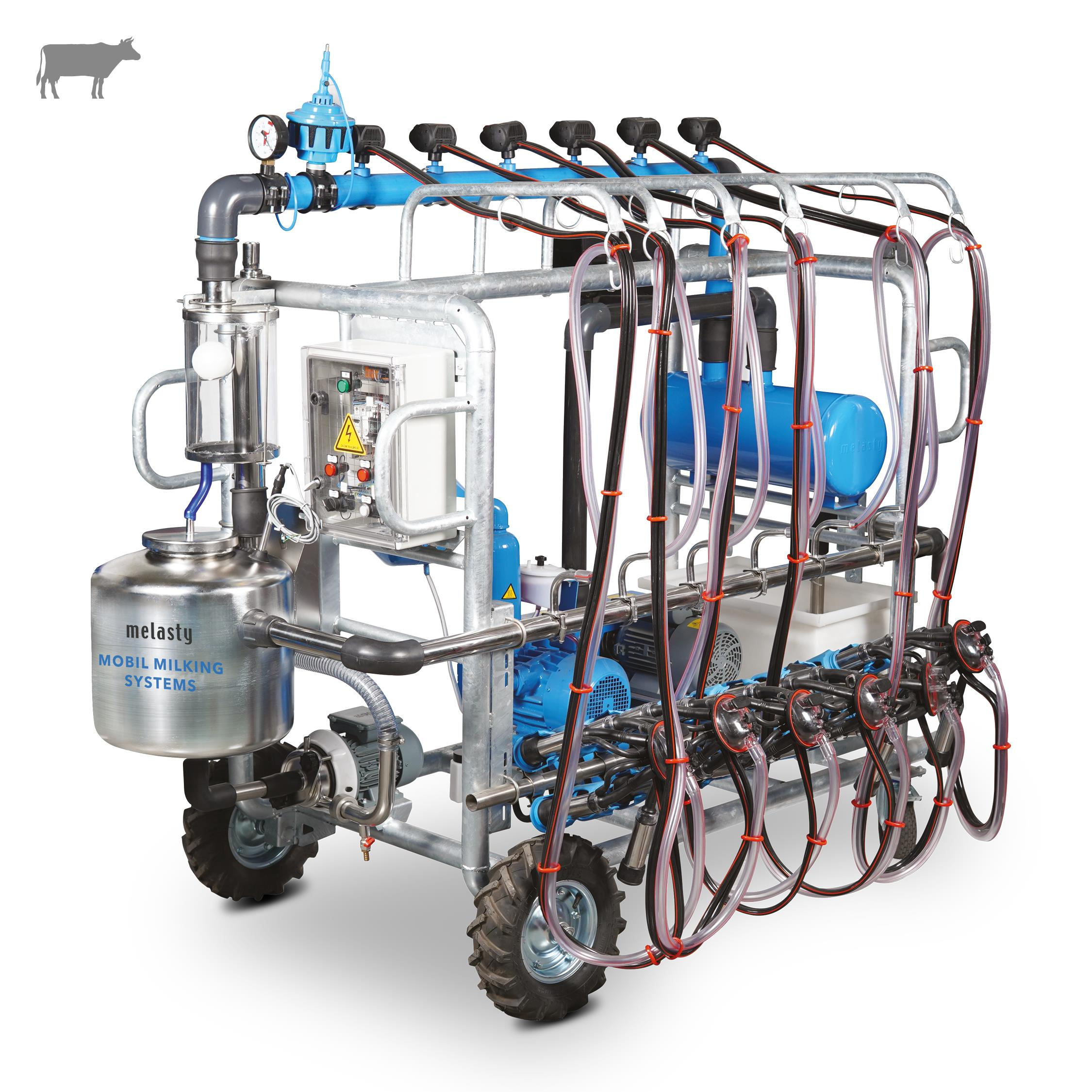 Melasty Altılı Mobil İnek Sağım Sistemi (380V-50Hz-2,2kW) (750 L/Dk) (Pinömatik Pulsatör) (Silikon Memelik) | Cimritilki.com