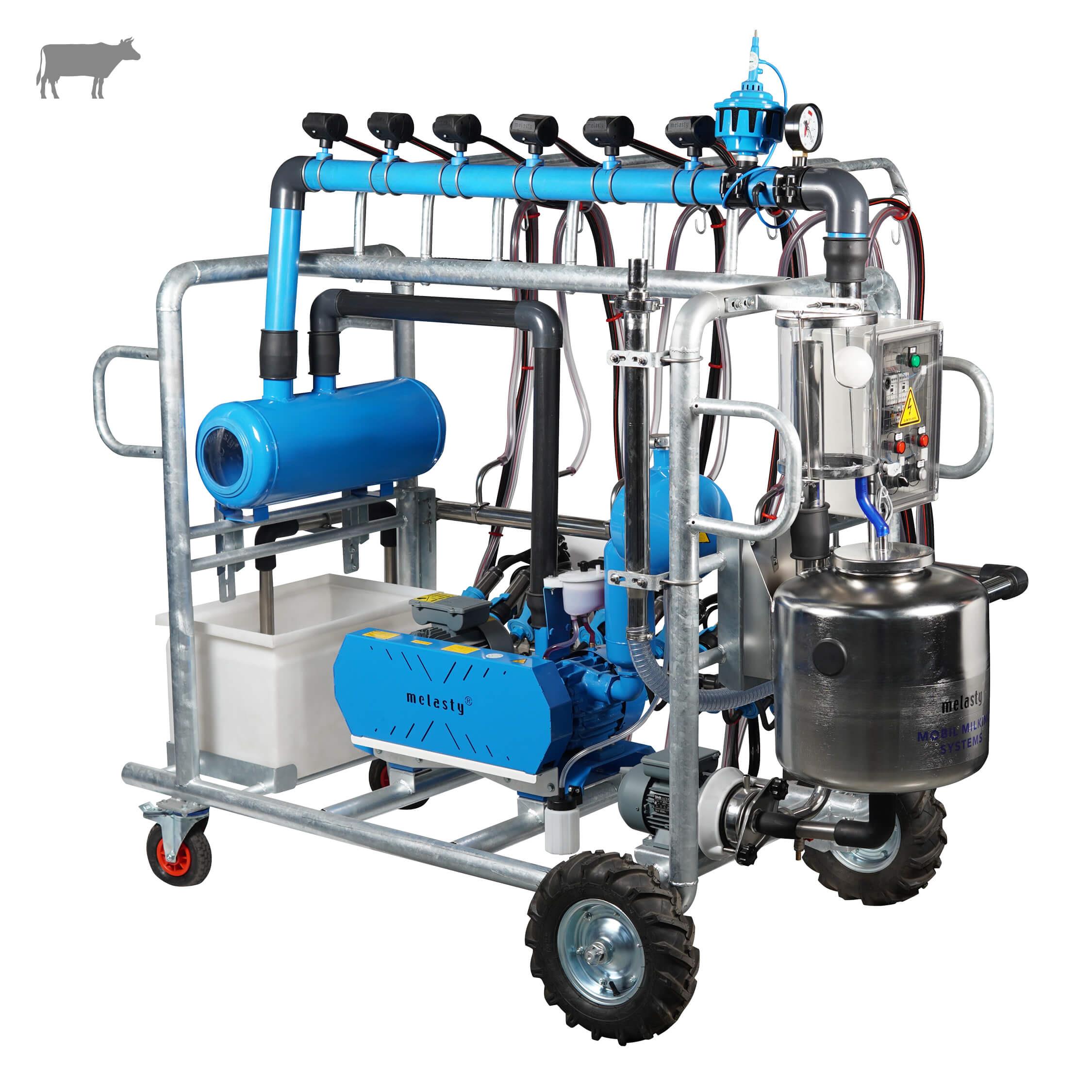 Melasty Altılı Mobil İnek Sağım Sistemi (380V-50Hz-2,2kW) (750 L/Dk) (Pinömatik Pulsatör) (Silikon Memelik) | Cimritilki.com