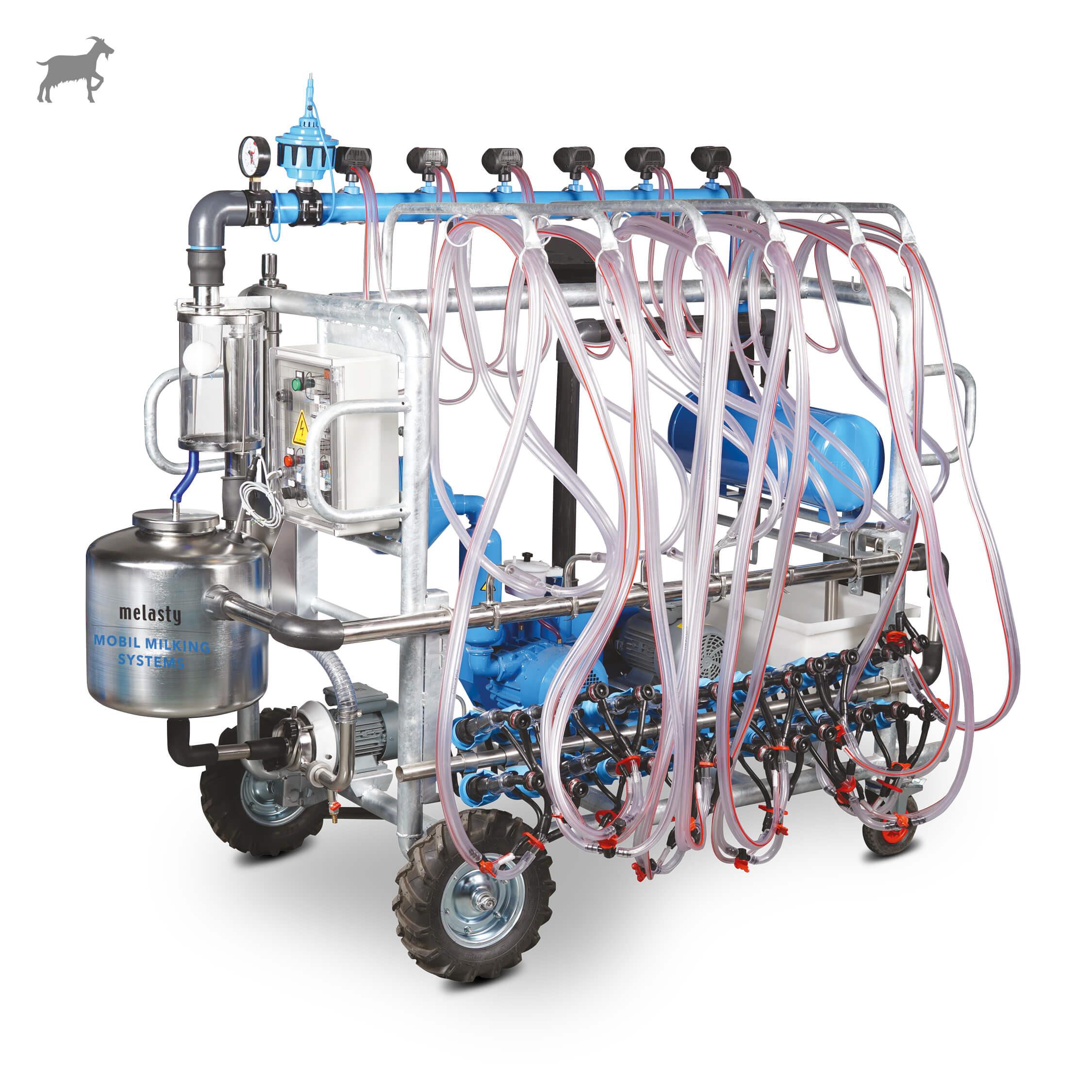 Melasty On İkili Mobil Keçi Sağım Sistemi (220V-50Hz-2,2kW) (750 L/Dk) (Elektronik Pulsatör) (Silikon Memelik) | Cimritilki.com