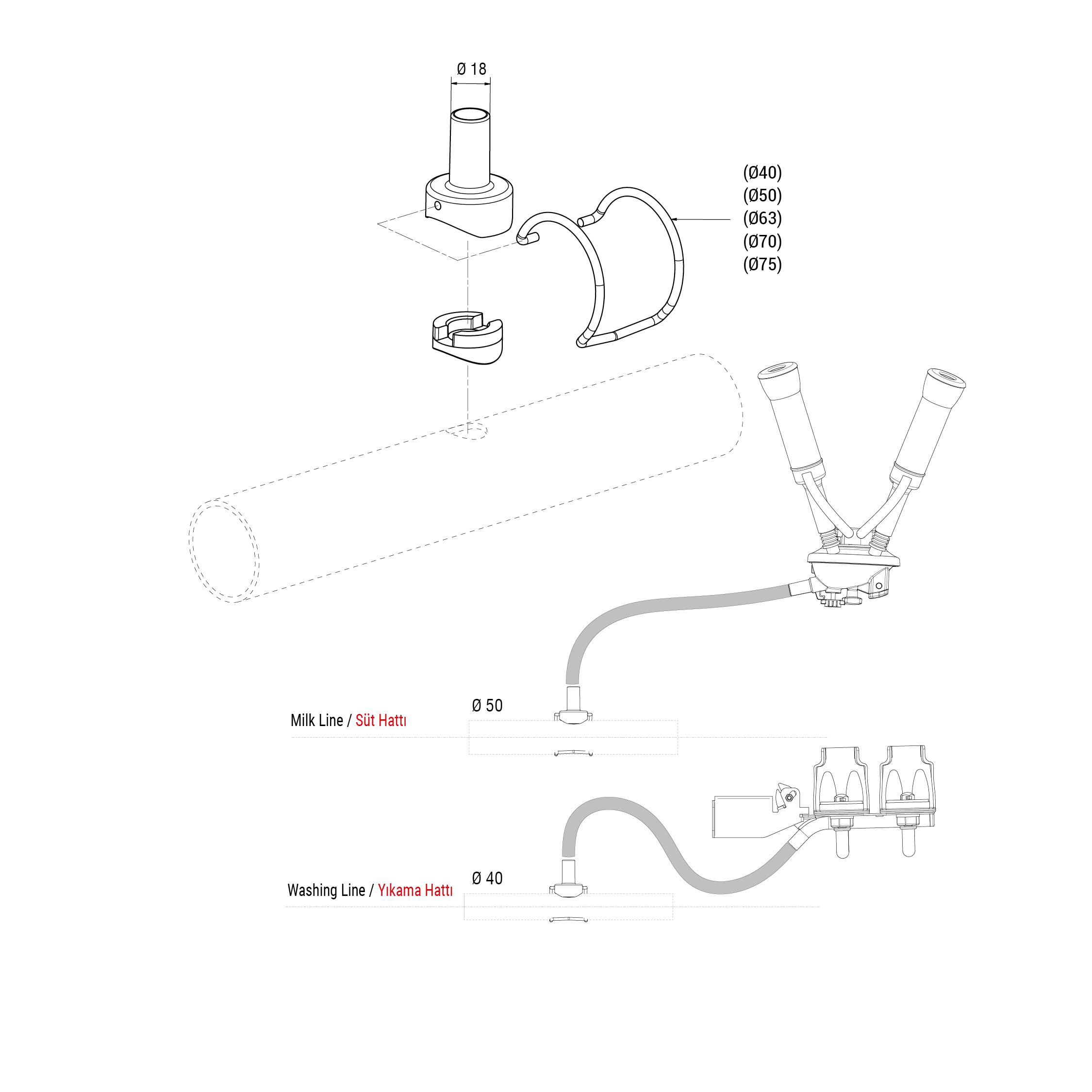 Melasty Süt Sağım Sistemi Süt ve Yıkama Giriş Aparatı (Ø75 mm) | Cimritilki.com