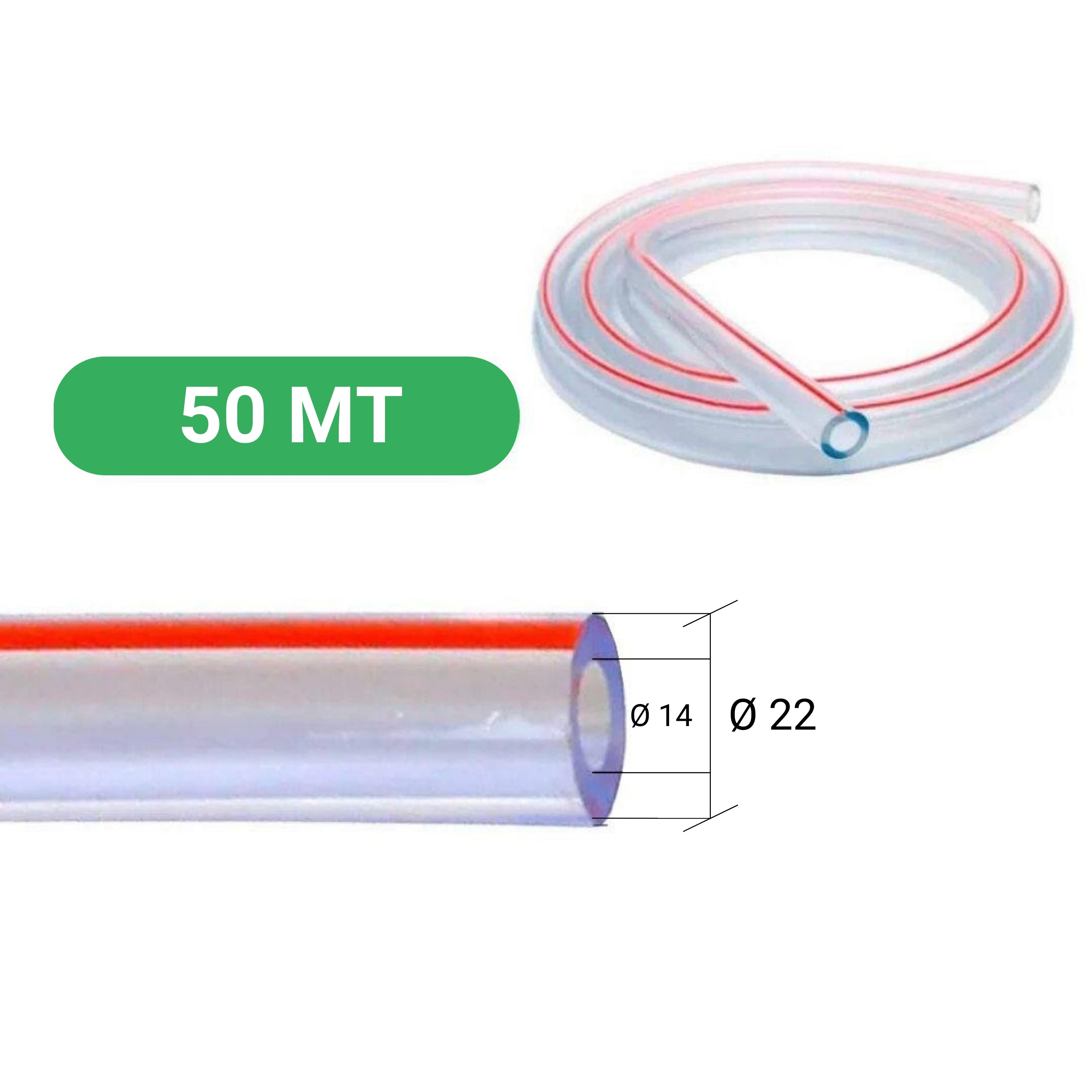 Melasty Süt Sağma Makinesi Universal Tekli Süt Hortumu Şeffaf - Kırmızı Çizgili (Ø14 x Ø22 mm 50 Metre - Top) | Cimritilki.com