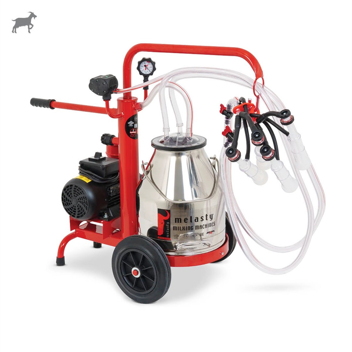 MelastyTEKKC2-PSKeçi İkili Süt Sağım Makinesi (Paslanmaz Güğüm - Silikon Memelik) (Ecomini) (Kuru Pompa)  | Cimritilki.com