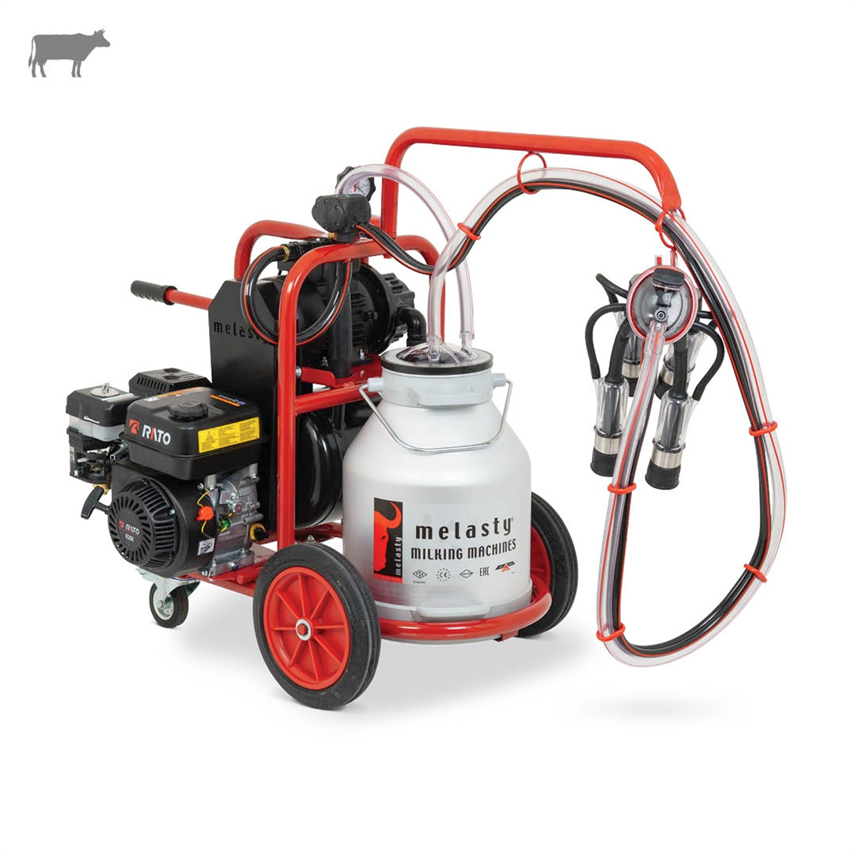 MelastyTK1-AK YGEBüyükbaş Tekli Süt Sağım Makinesi (Alüminyum Güğüm - Kauçuk Memelik) (Benzinli) (Kuru Pompa)  | Cimritilki.com