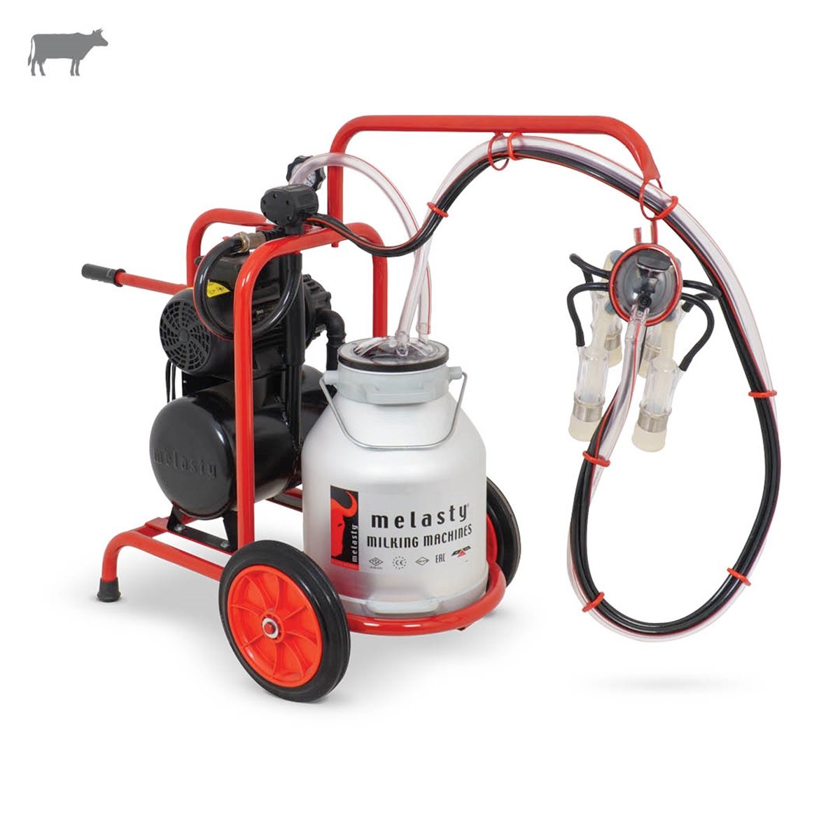 MelastyTK1-ASBüyükbaş Tekli Süt Sağım Makinesi (Alüminyum Güğüm - Silikon Memelik) (Kuru Pompa)  | Cimritilki.com