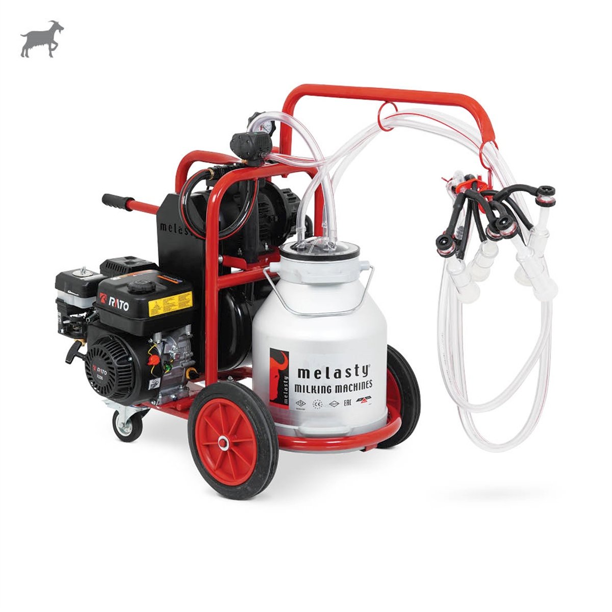 MelastyTKKC2-AS YGEKeçi İkili Süt Sağım Makinesi (Alüminyum Güğüm - Silikon Memelik) (Benzinli) (Kuru Pompa)  | Cimritilki.com