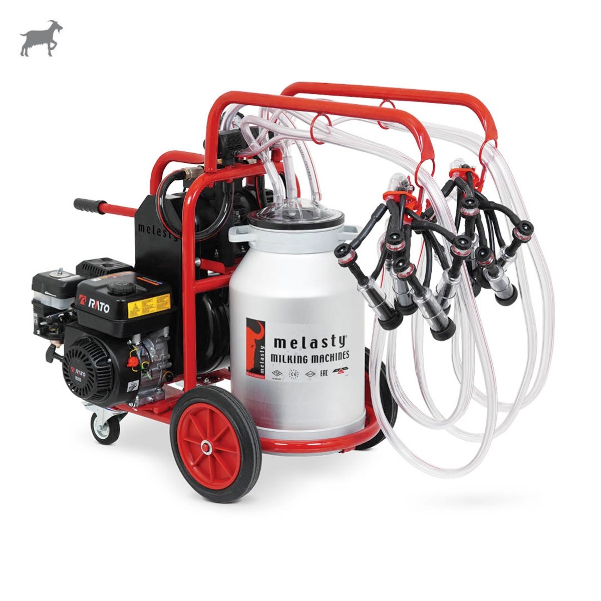 MelastyTKKC4-AK YGEKeçi Dörtlü Süt Sağım Makinesi (Alüminyum Güğüm - Kauçuk Memelik) (Benzinli) (Kuru Pompa)  | Cimritilki.com