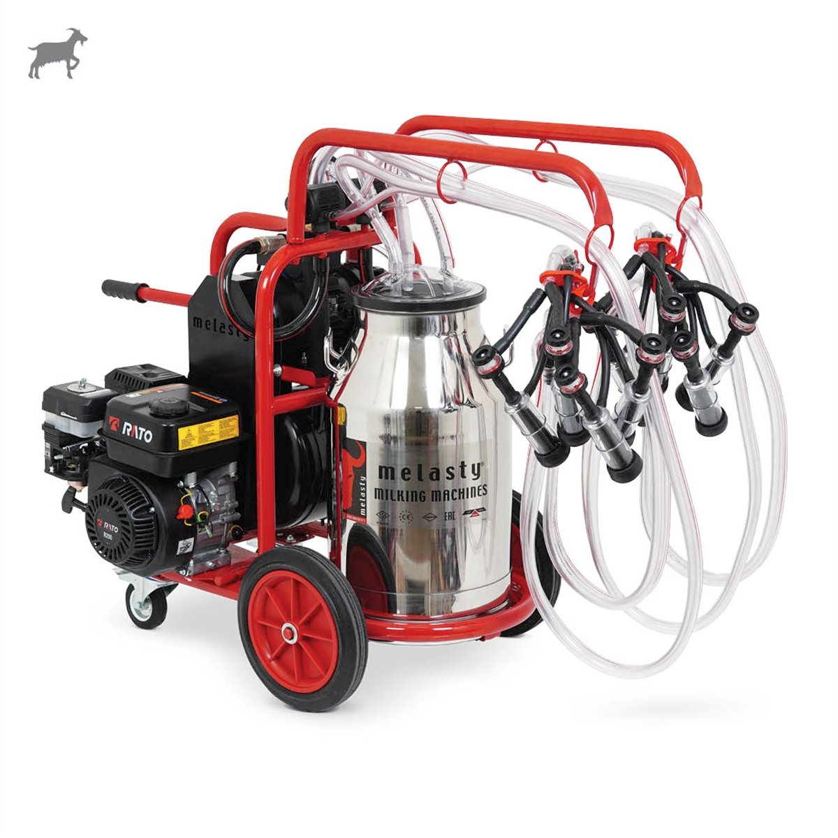 MelastyTKKC4-PK YGEKeçi Dörtlü Süt Sağım Makinesi (Paslanmaz Güğüm - Kauçuk Memelik) (Benzinli) (Kuru Pompa)  | Cimritilki.com