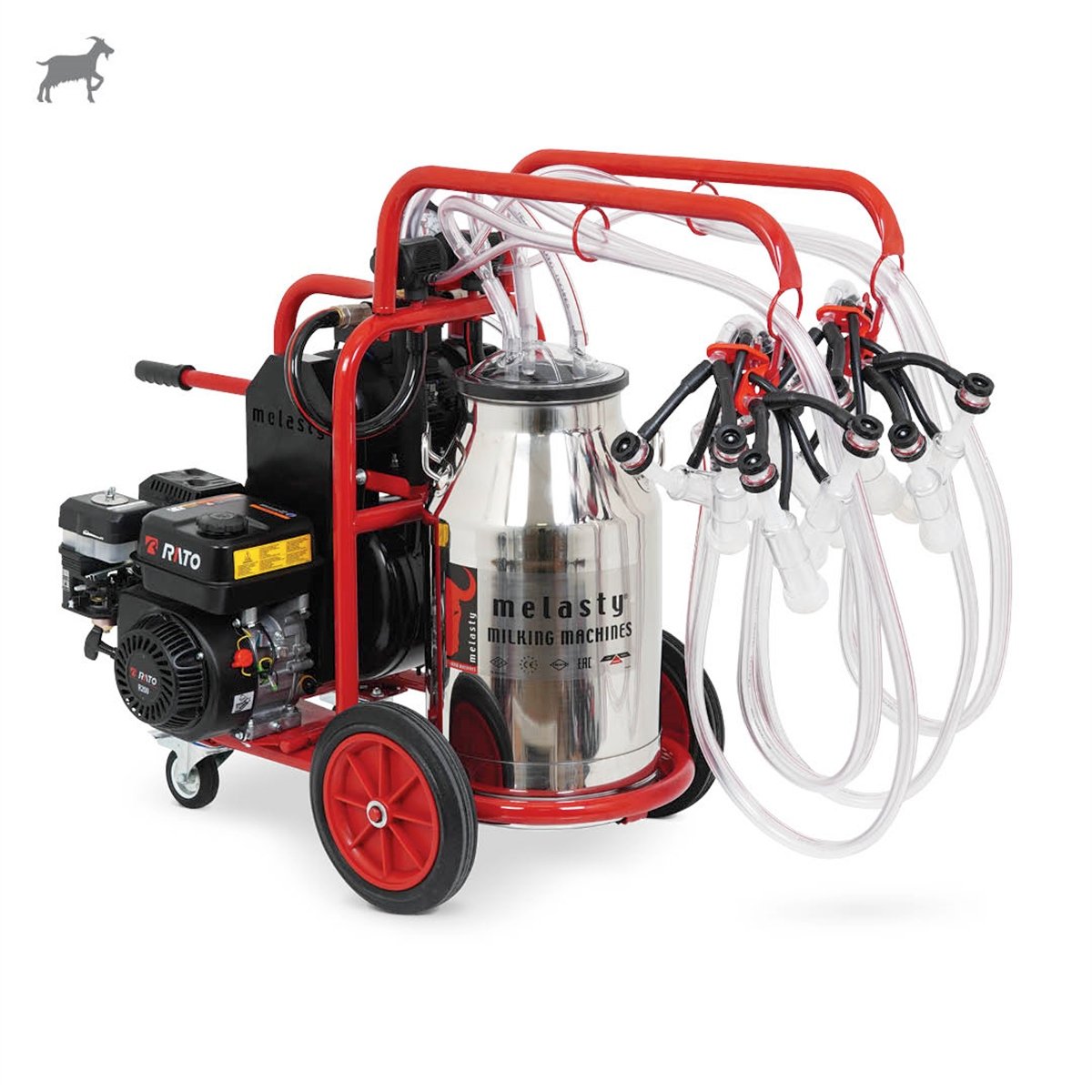 MelastyTKKC4-PS YGEKeçi Dörtlü Süt Sağım Makinesi (Paslanmaz Güğüm - Silikon Memelik) (Benzinli) (Kuru Pompa)  | Cimritilki.com