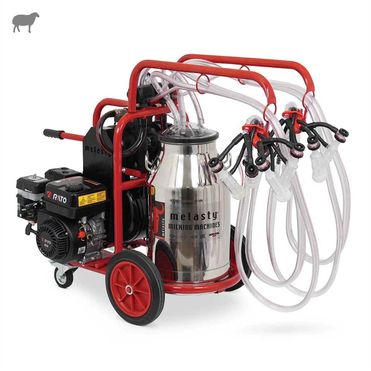 MelastyTKKY4-PS YGEKoyun Dörtlü Süt Sağım Makinesi (Paslanmaz Güğüm - Silikon Memelik) (Benzinli) (Kuru Pompa)  | Cimritilki.com